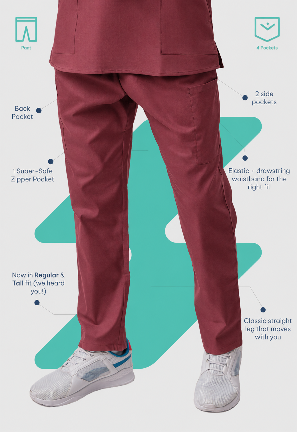Straight 4 Pockets Men's Cotton Scrub Pant#Color_Royal Plum
