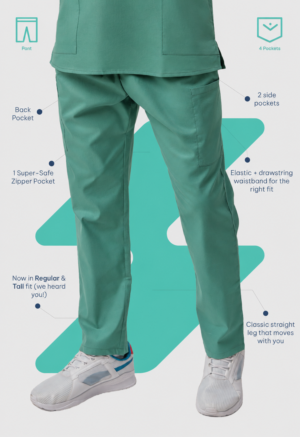 Straight 4 Pockets Men's Cotton Scrub Pant#Color_Ocean Teal