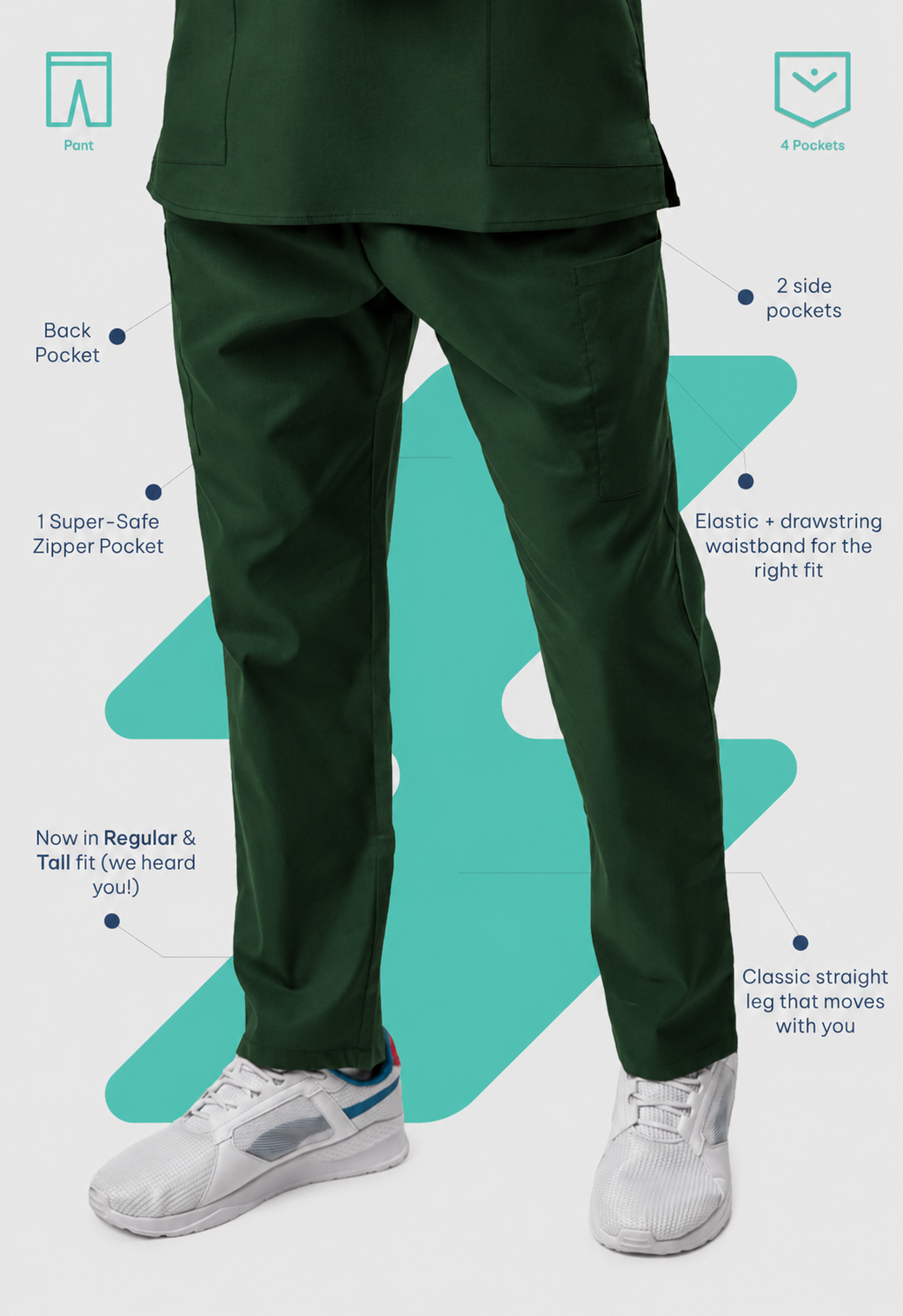 Straight 4 Pockets Men's Cotton Scrub Pant#Color_Forest Green