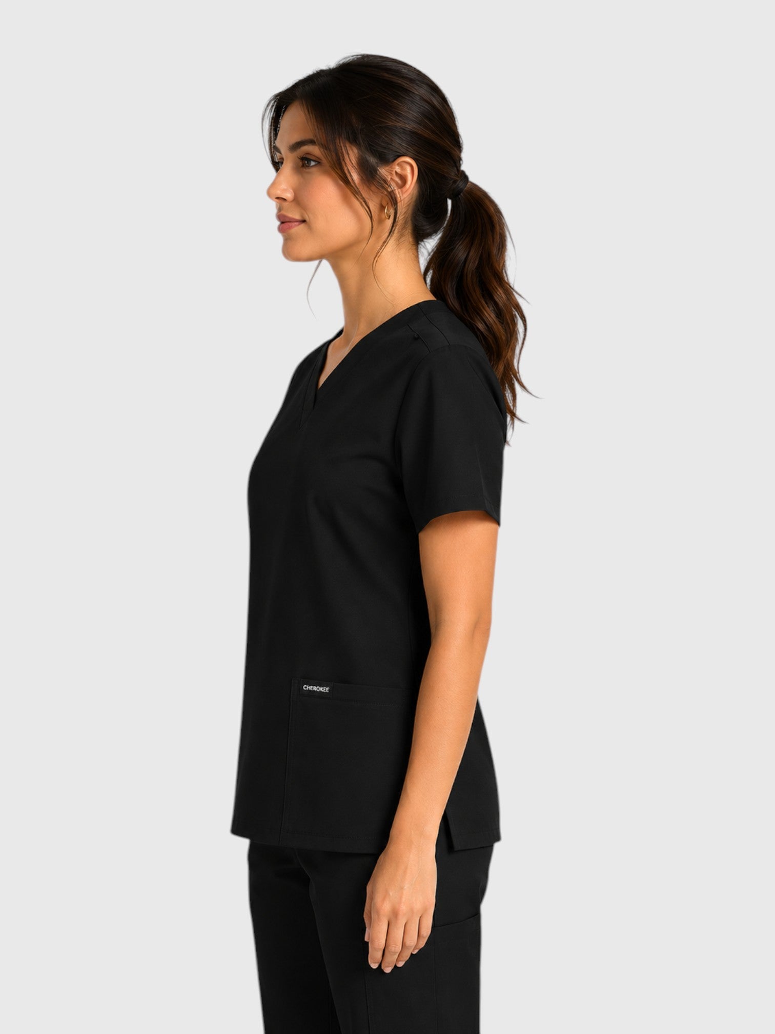 Modern V Neck 2 Pocket Unisex Scrub Top#Color_Black