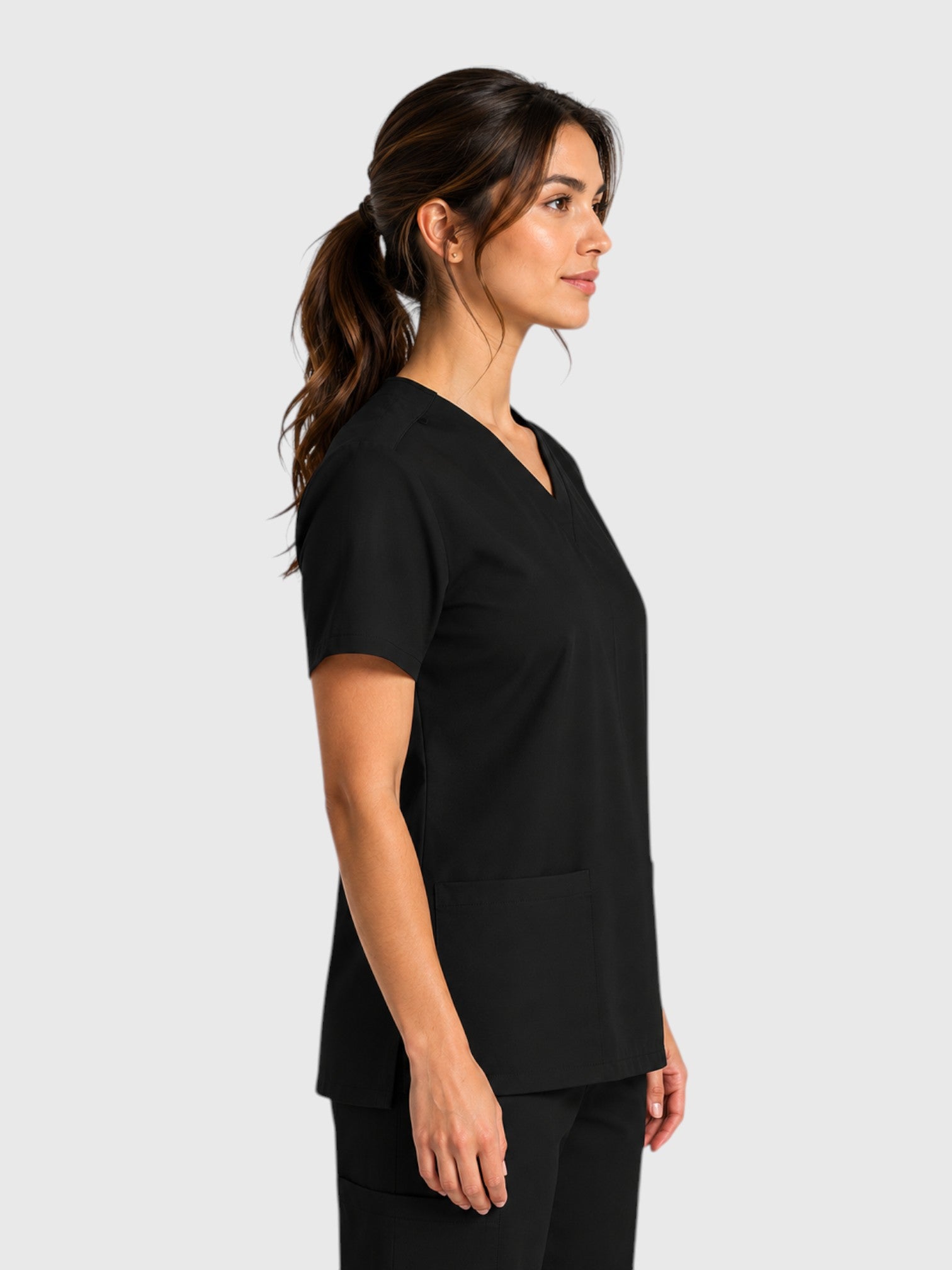Modern V Neck 2 Pocket Unisex Scrub Top#Color_Black
