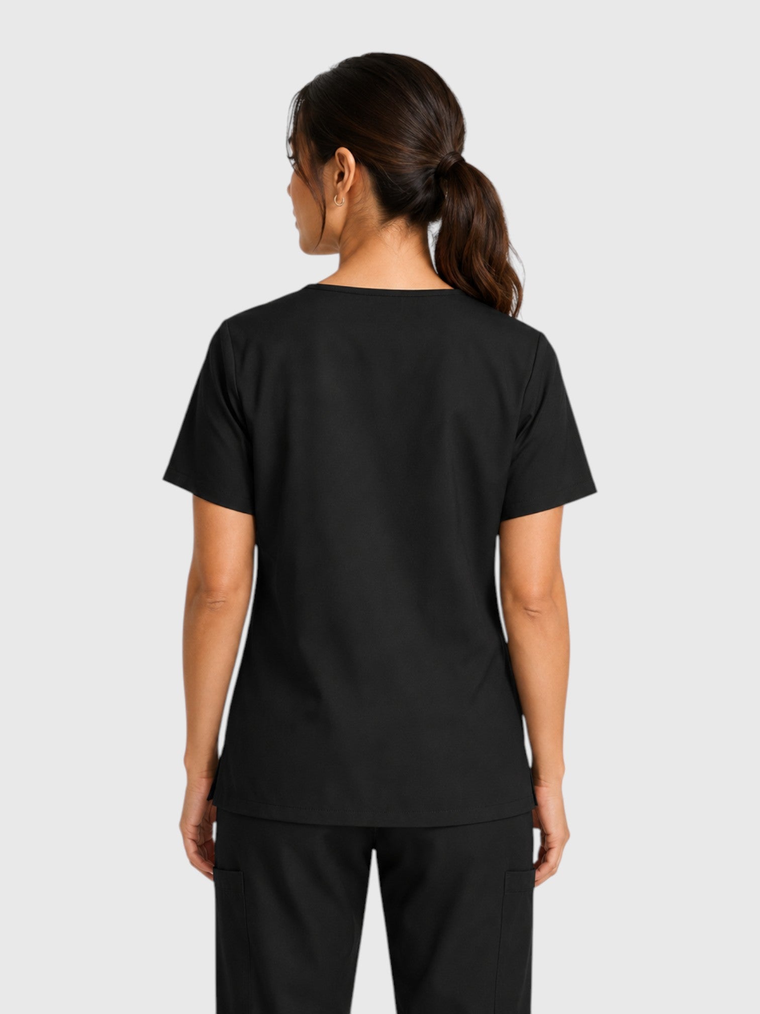 Modern V Neck 2 Pocket Unisex Scrub Top#Color_Black