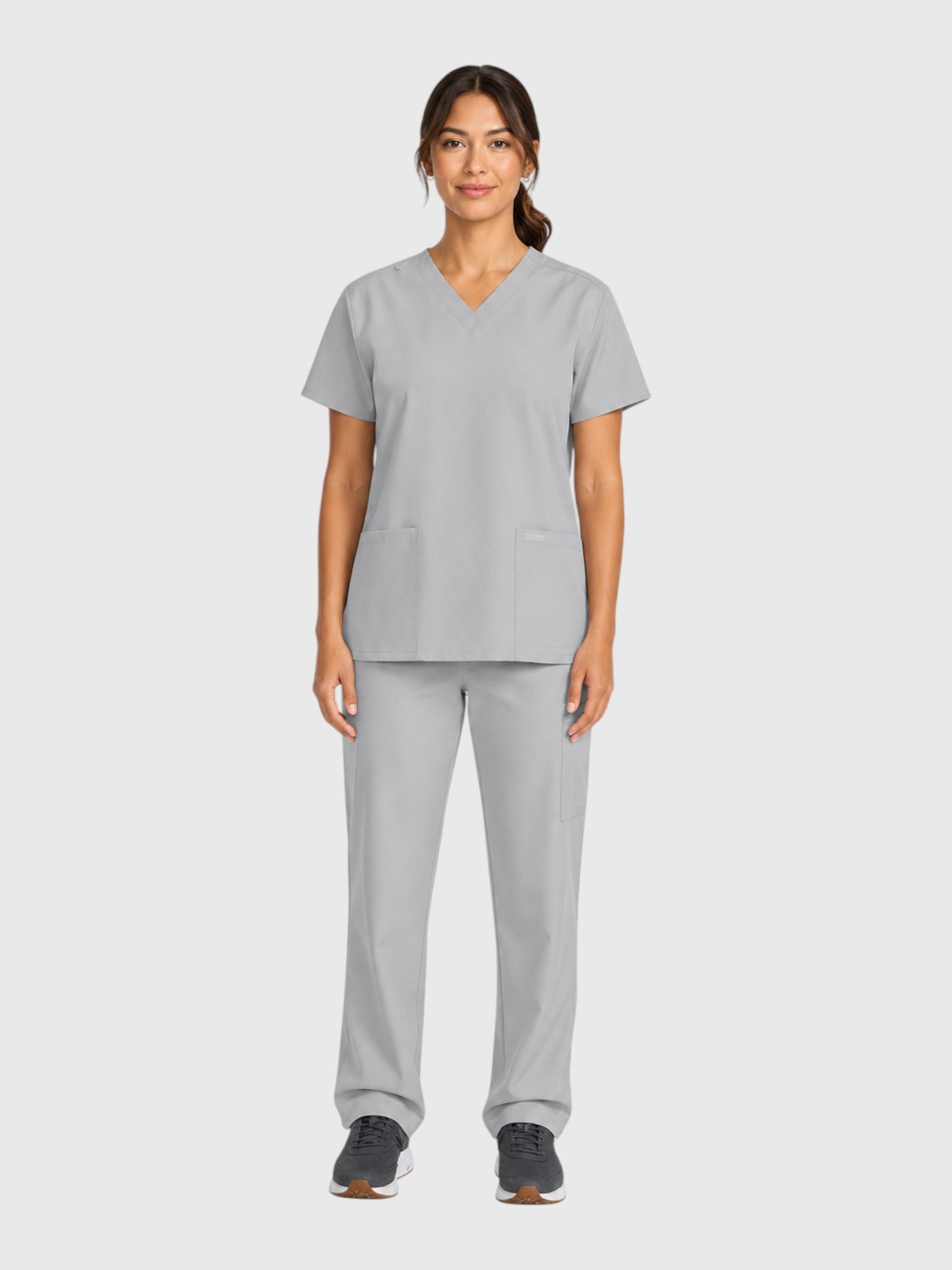 Modern V Neck 2 Pocket Unisex Scrub Top#Color_Grey