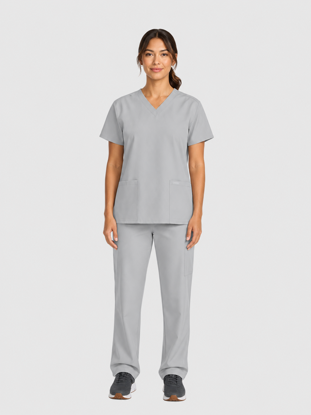 V-Neck Top | Straight Leg Pant 5 Pocket Unisex Scrub Set#Color_Grey