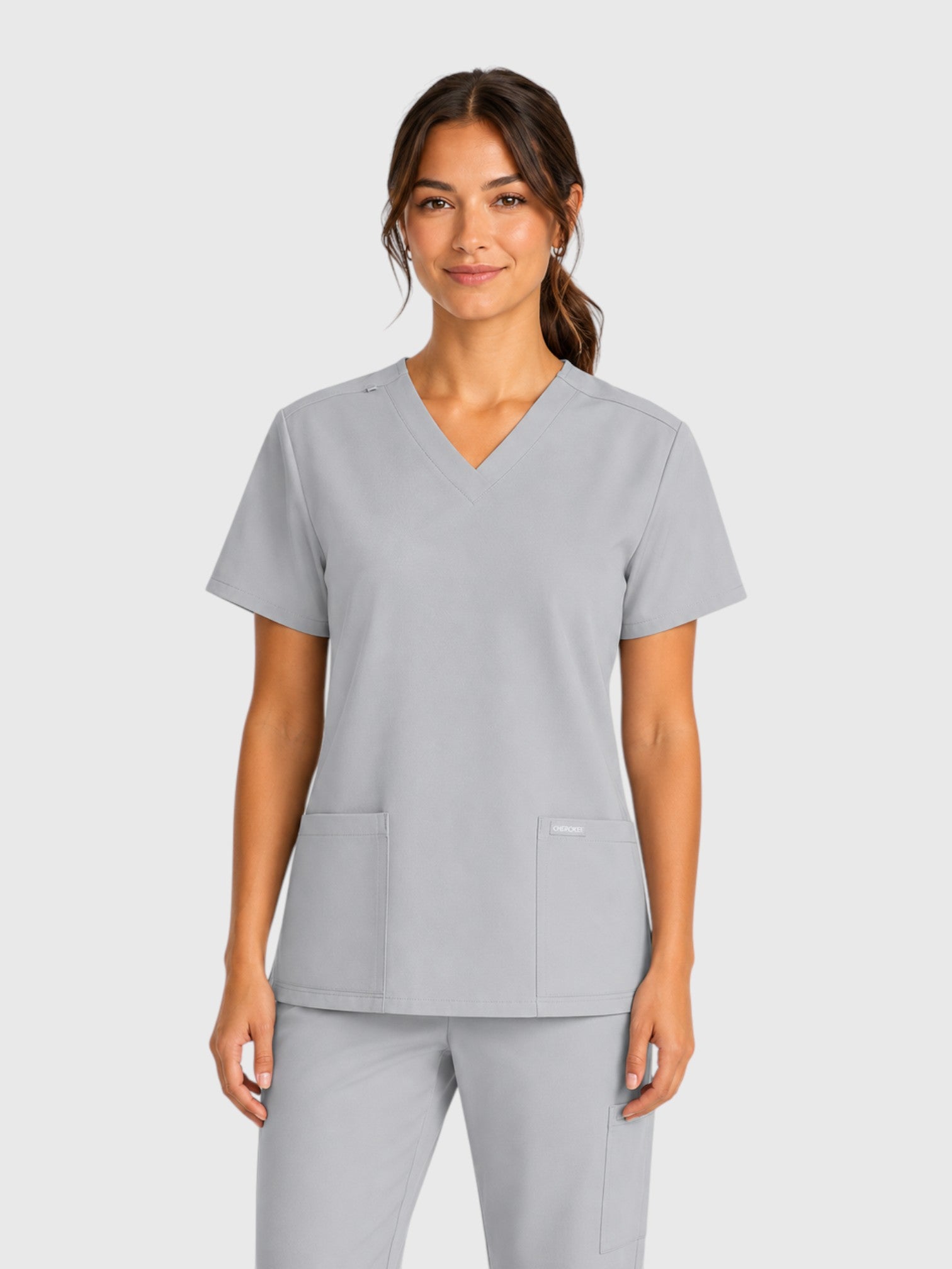 Modern V Neck 2 Pocket Unisex Scrub Top#Color_Grey