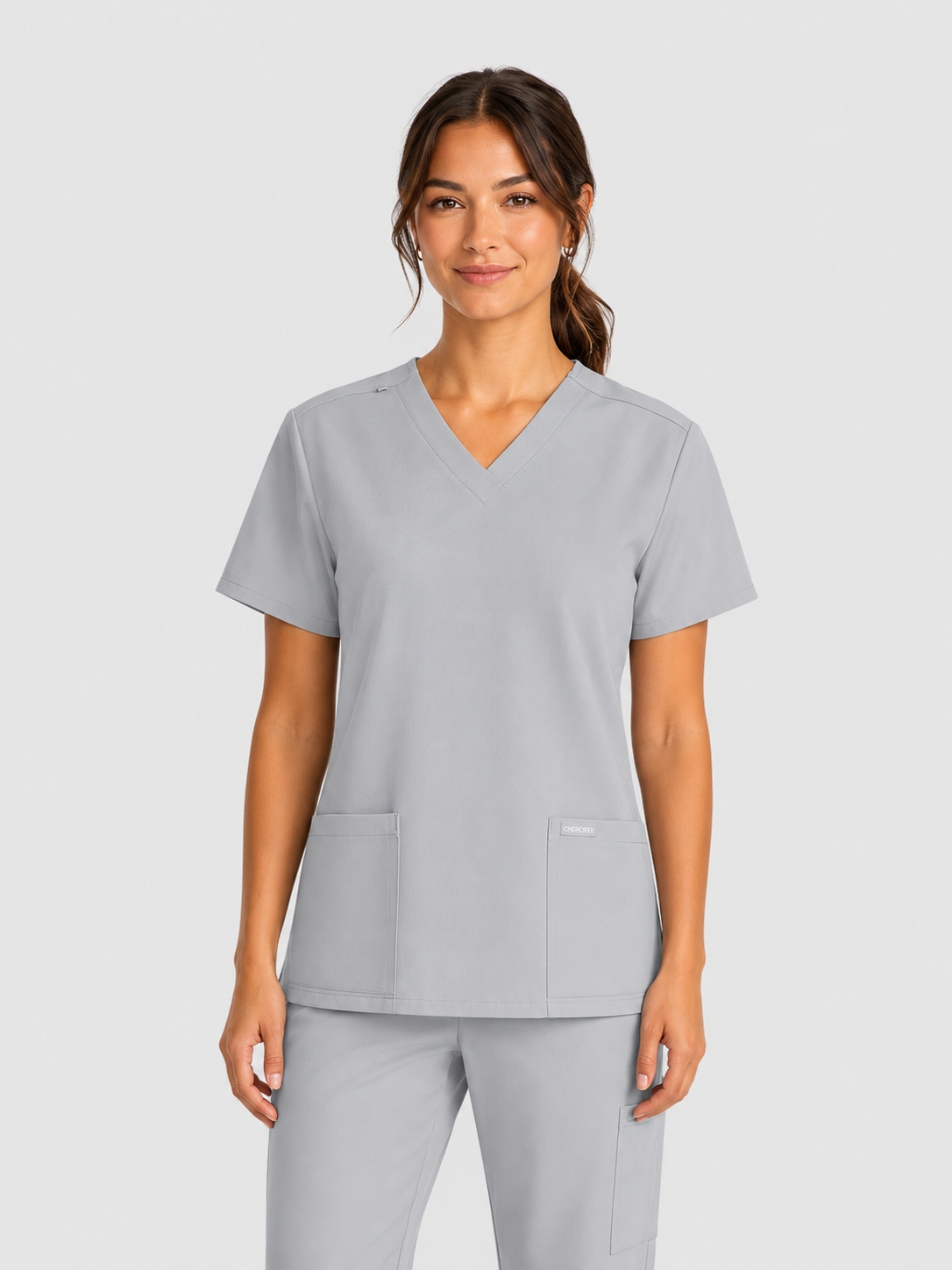 V-Neck Top | Straight Leg Pant 5 Pocket Unisex Scrub Set#Color_Grey