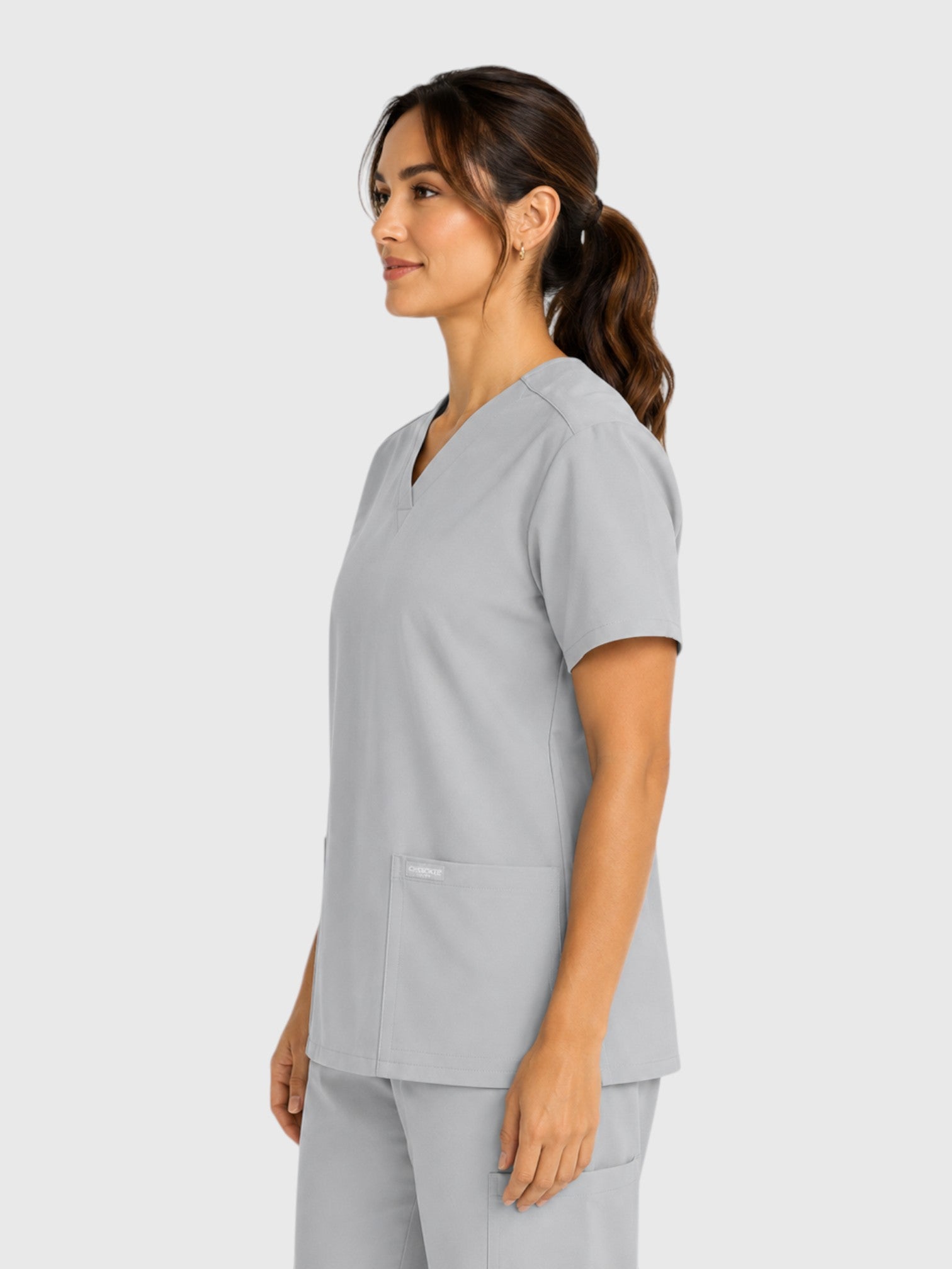 Modern V Neck 2 Pocket Unisex Scrub Top#Color_Grey
