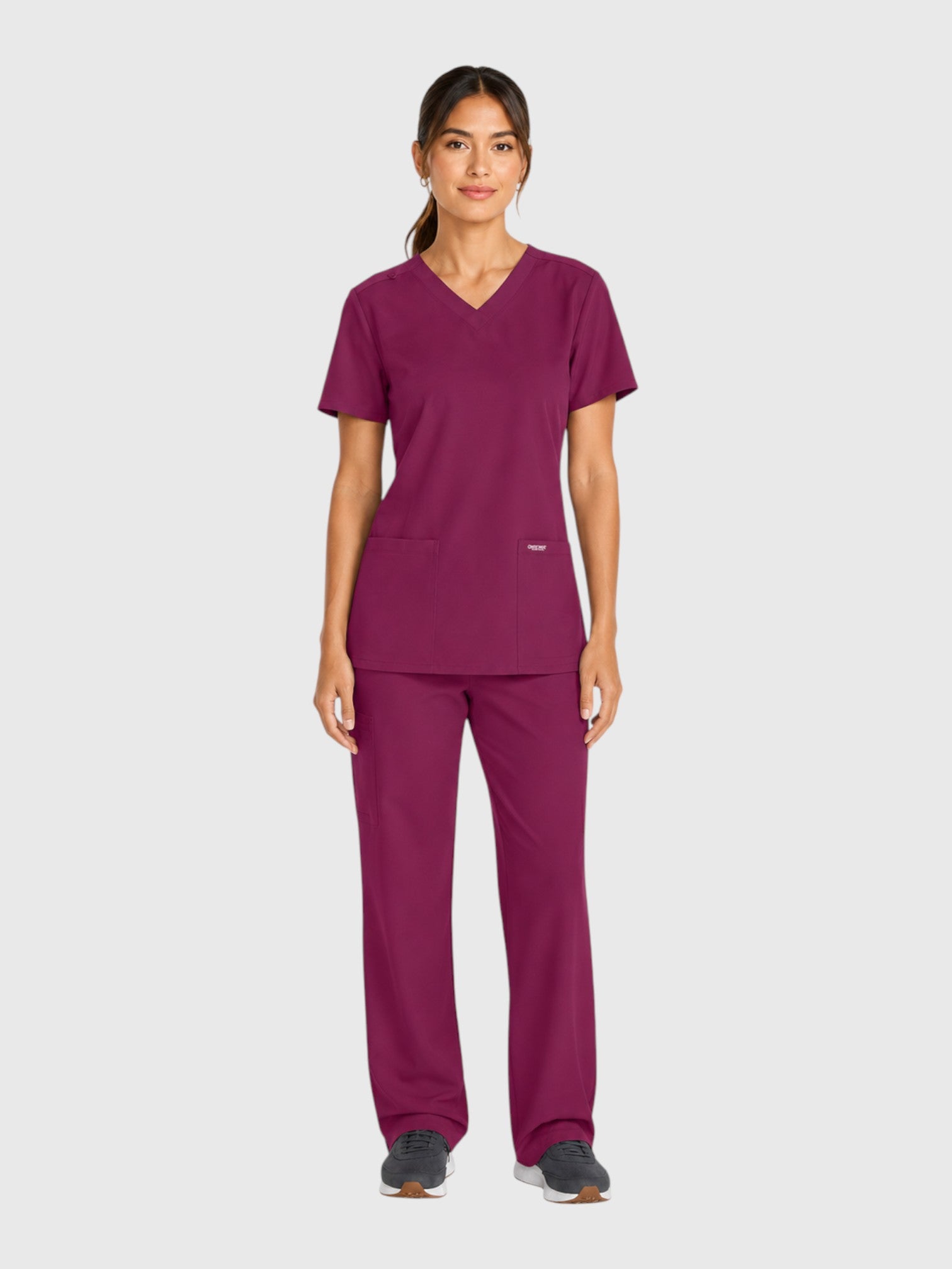 Modern V Neck 2 Pocket Unisex Scrub Top#Color_Wine