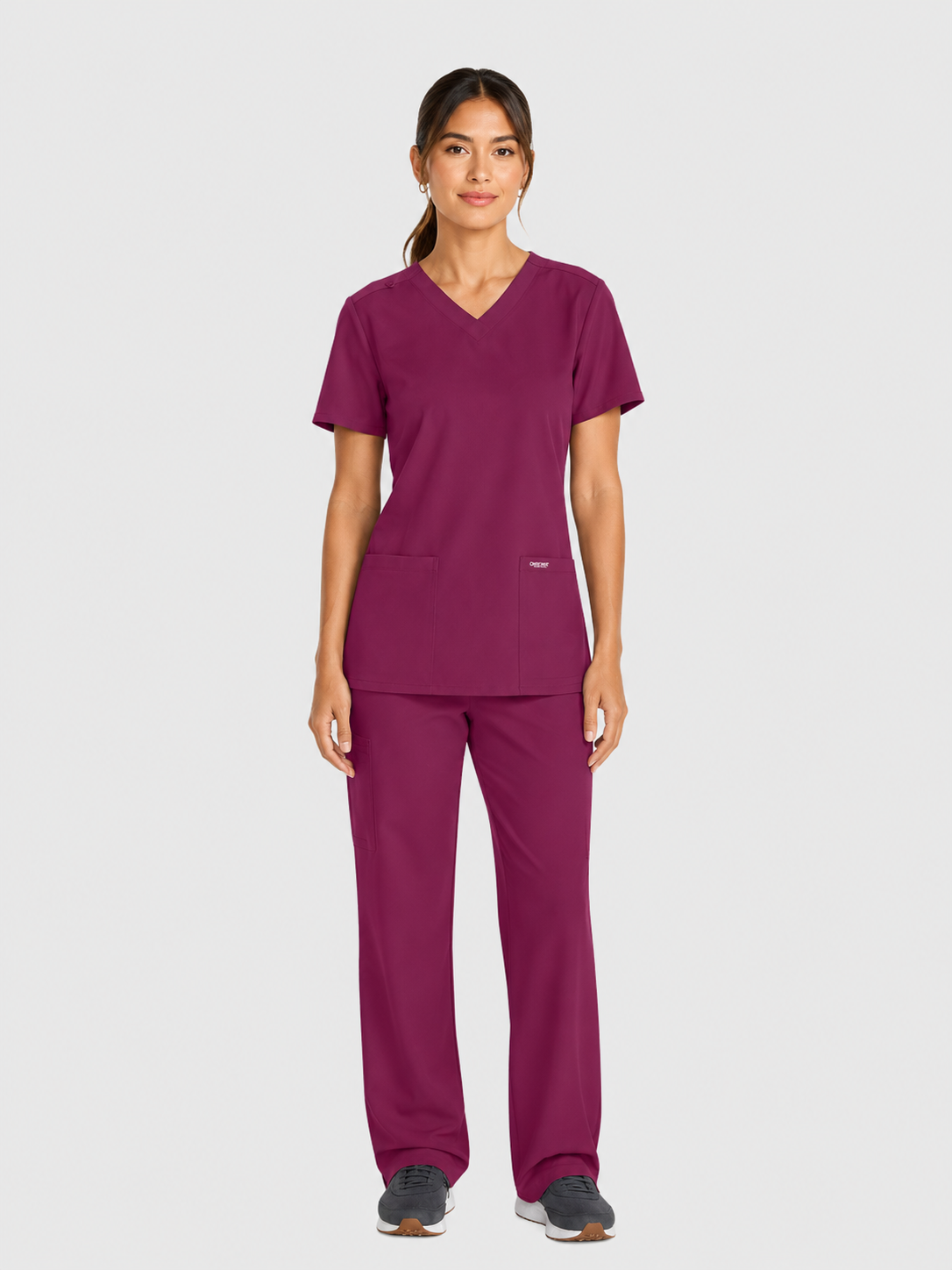 V-Neck Top | Straight Leg Pant 5 Pocket Unisex Scrub Set#Color_Wine