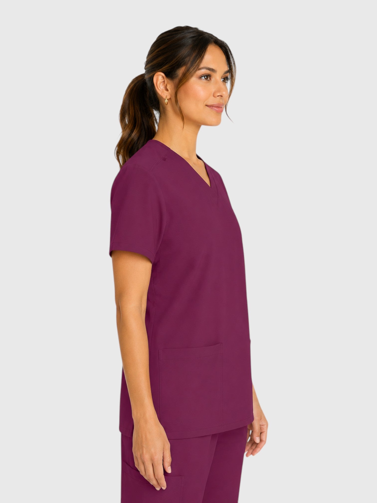 Modern V Neck 2 Pocket Unisex Scrub Top#Color_Wine