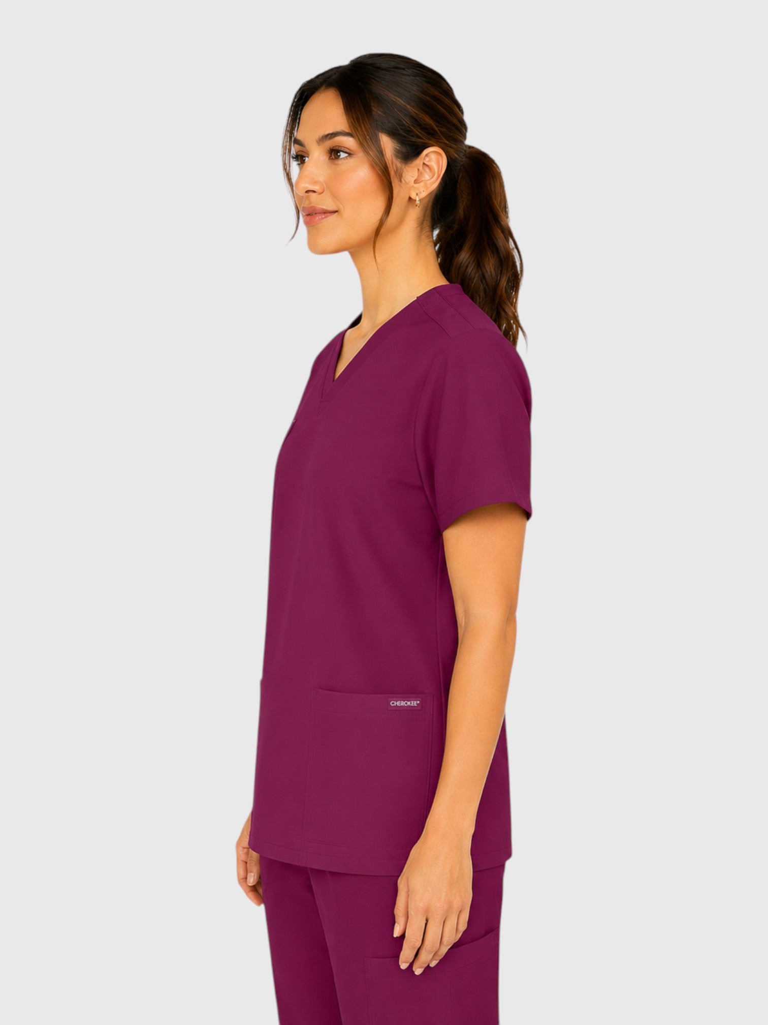 Modern V Neck 2 Pocket Unisex Scrub Top#Color_Wine