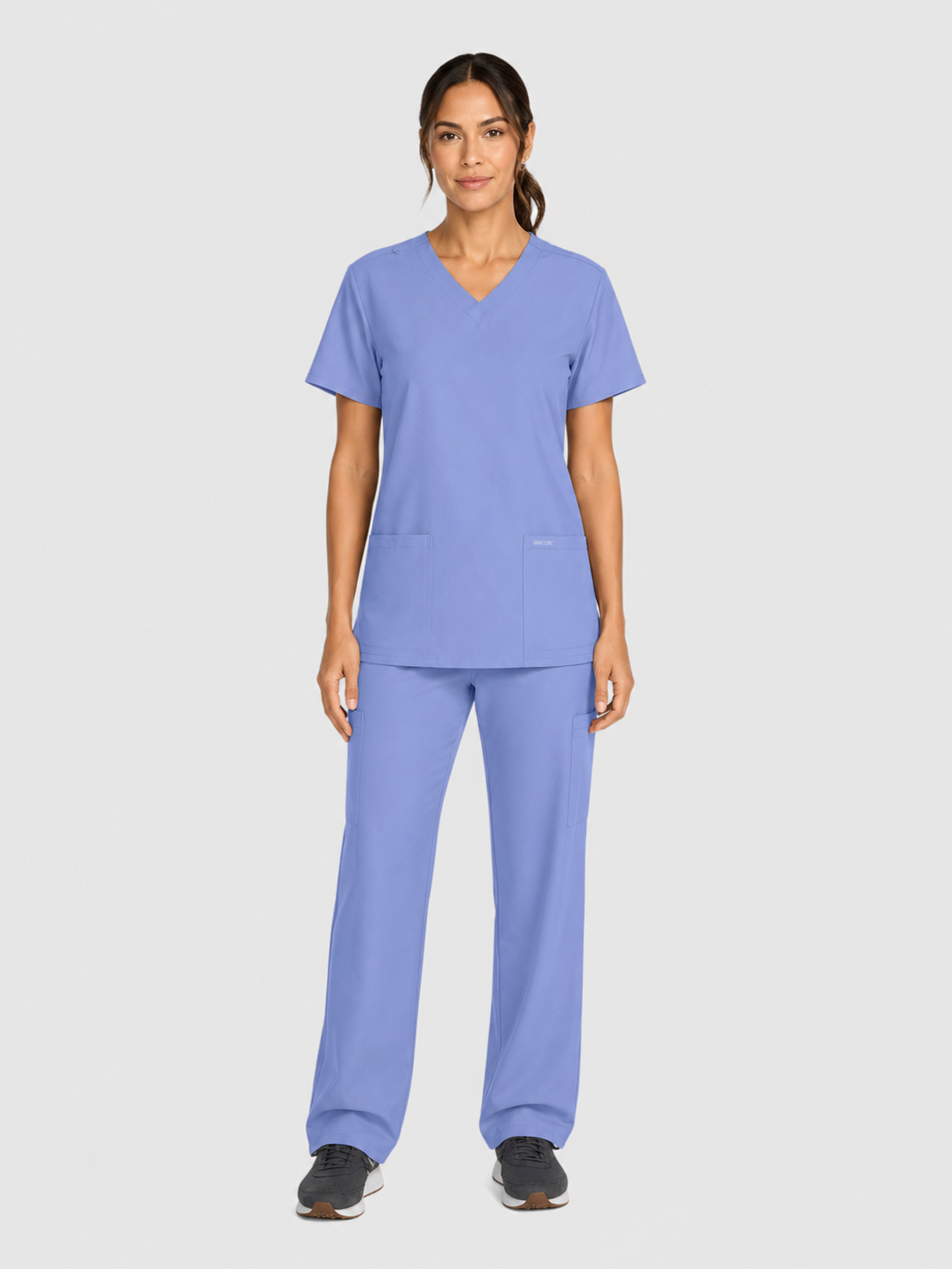 V-Neck Top | Straight Leg Pant 5 Pocket Unisex Scrub Set#Color_Ceil Blue
