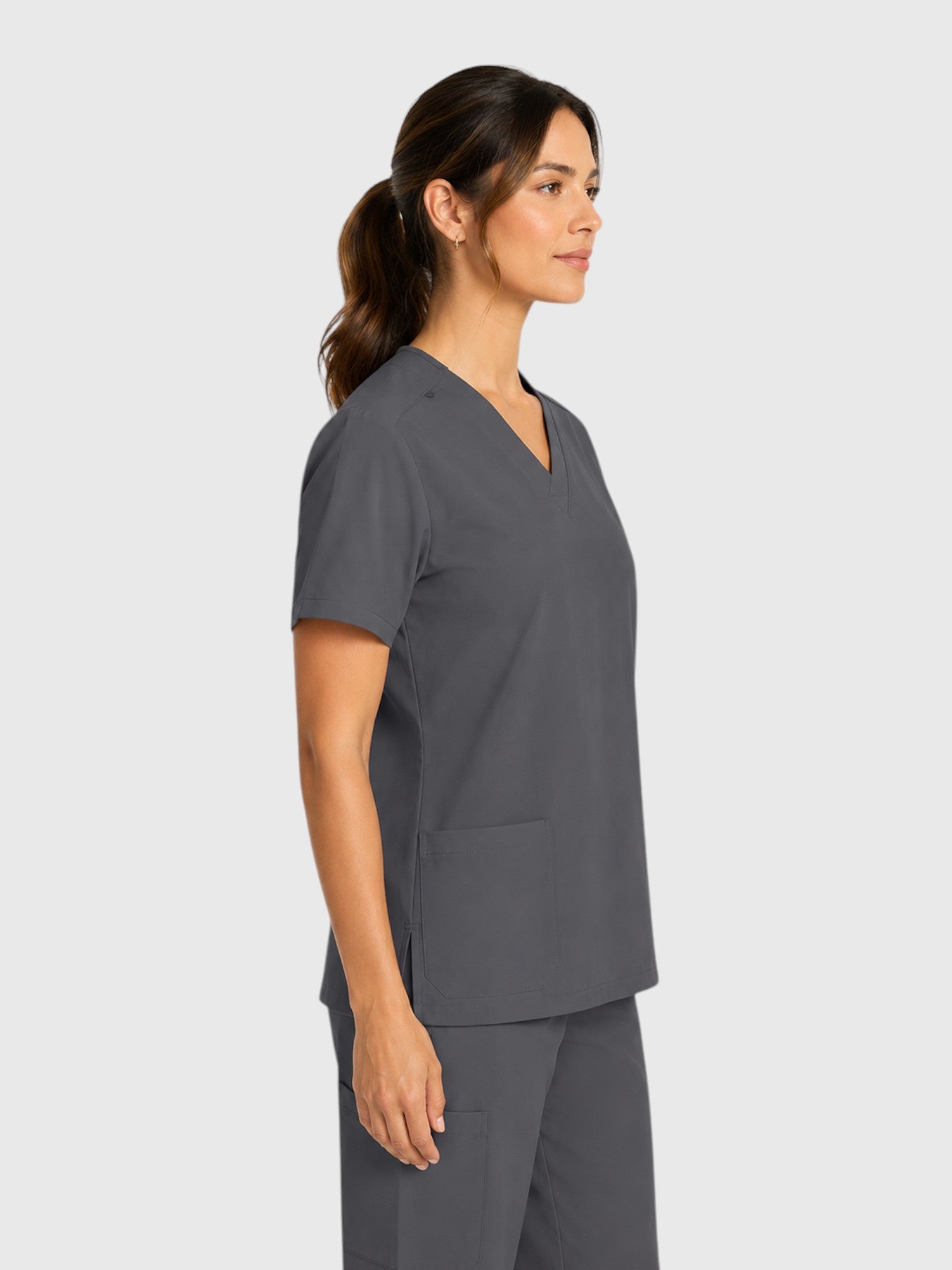 Modern V Neck 2 Pocket Unisex Scrub Top#Color_Pewter
