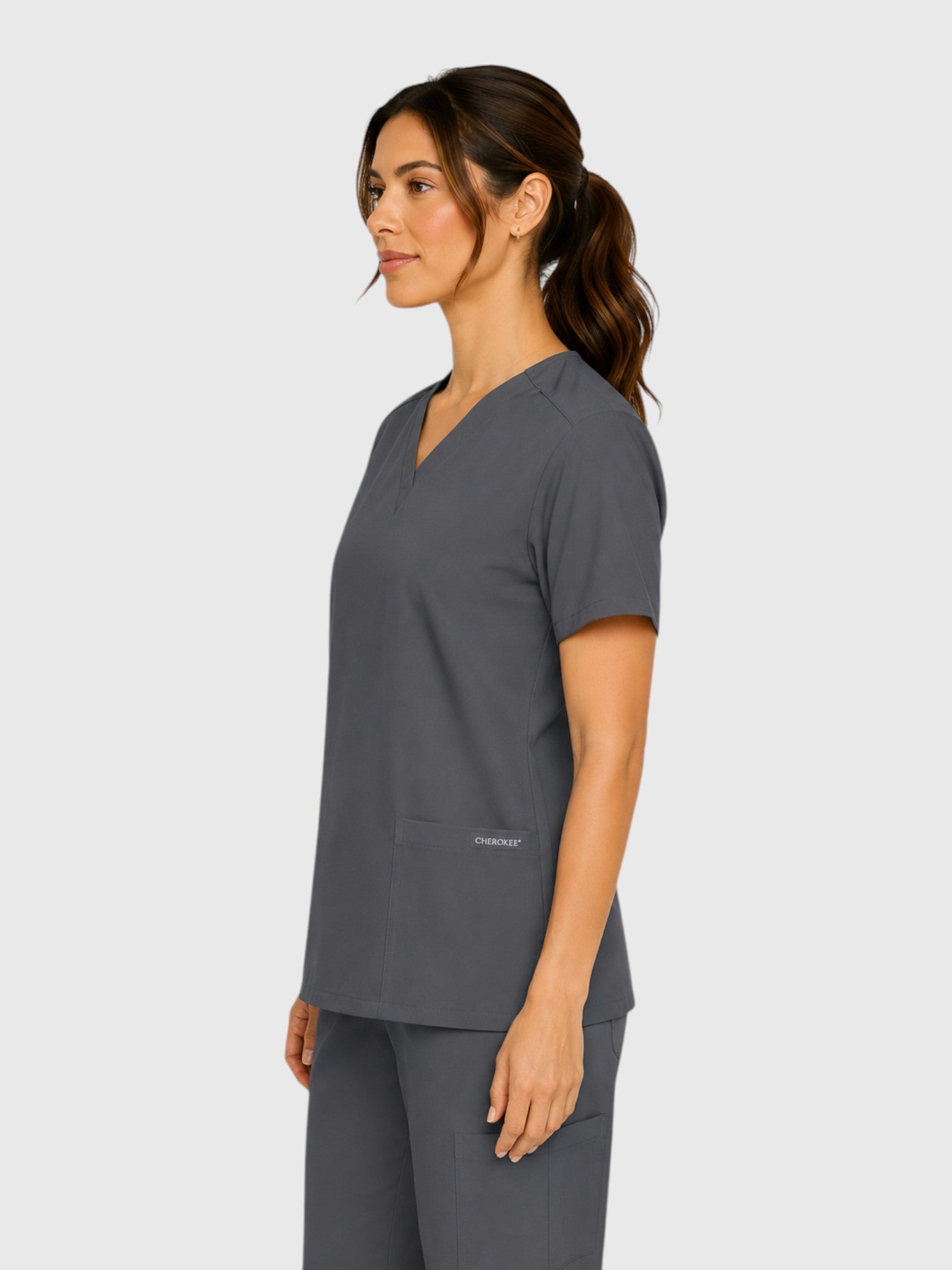 Modern V Neck 2 Pocket Unisex Scrub Top#Color_Pewter