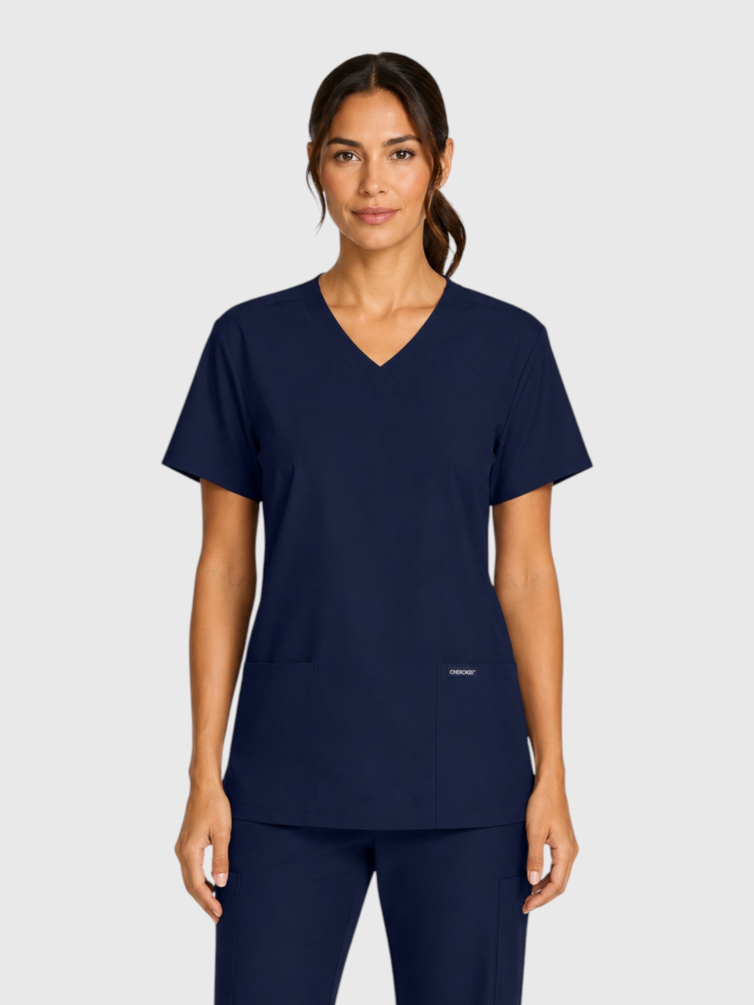 Modern V Neck 2 Pocket Unisex Scrub Top#Color_Navy Blue