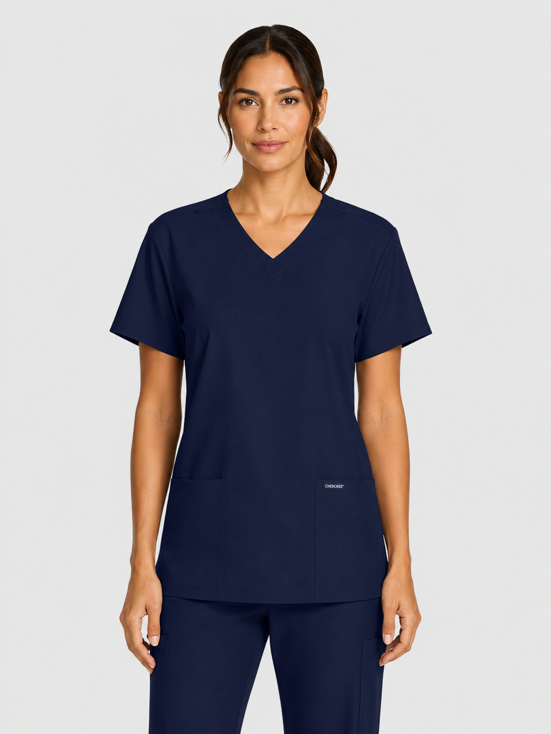 V-Neck Top | Straight Leg Pant 5 Pocket Unisex Scrub Set#Color_Navy Blue