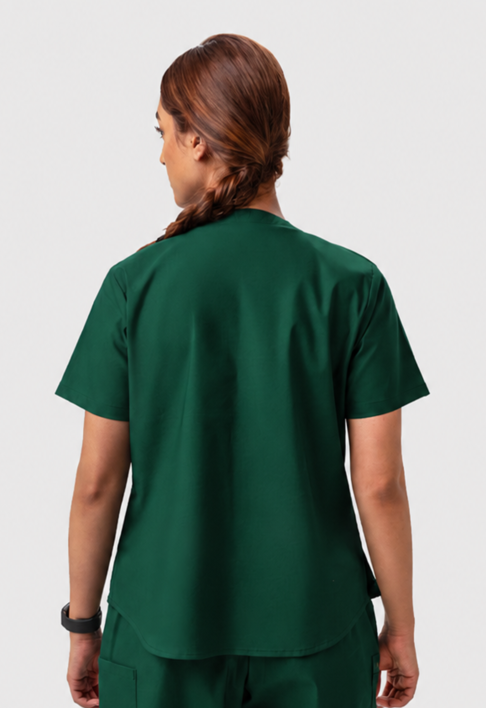 Modern V-Neck 2 Pocket Women's Cotton Scrub Top#Color_Forest Green