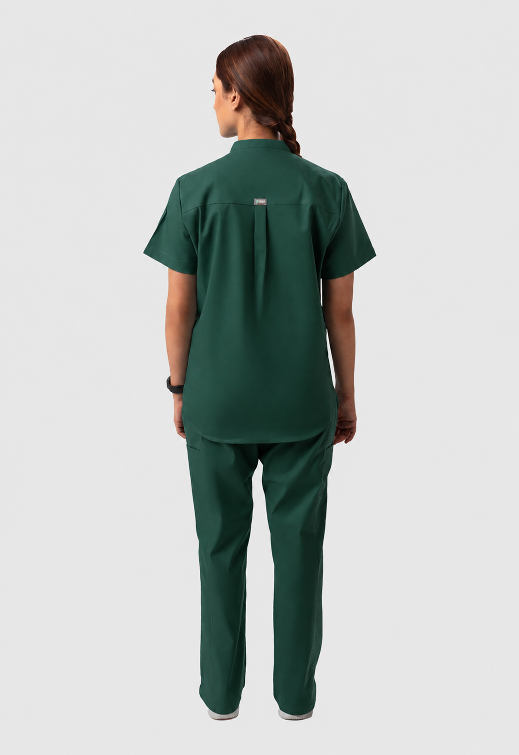 Mandarin Collar Top | Wide Leg Pant 7 Pocket Women's Cotton ScrubSet#Color_Forest Green
