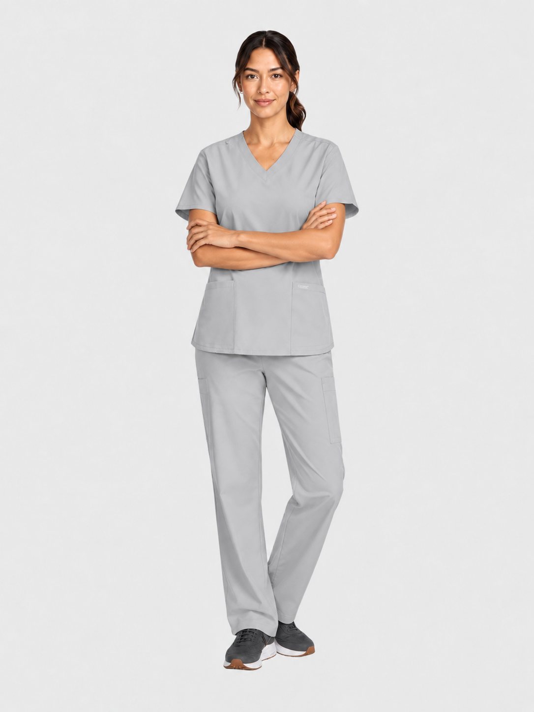 V-Neck Top | Straight Leg Pant 5 Pocket Unisex Scrub Set#Color_Grey