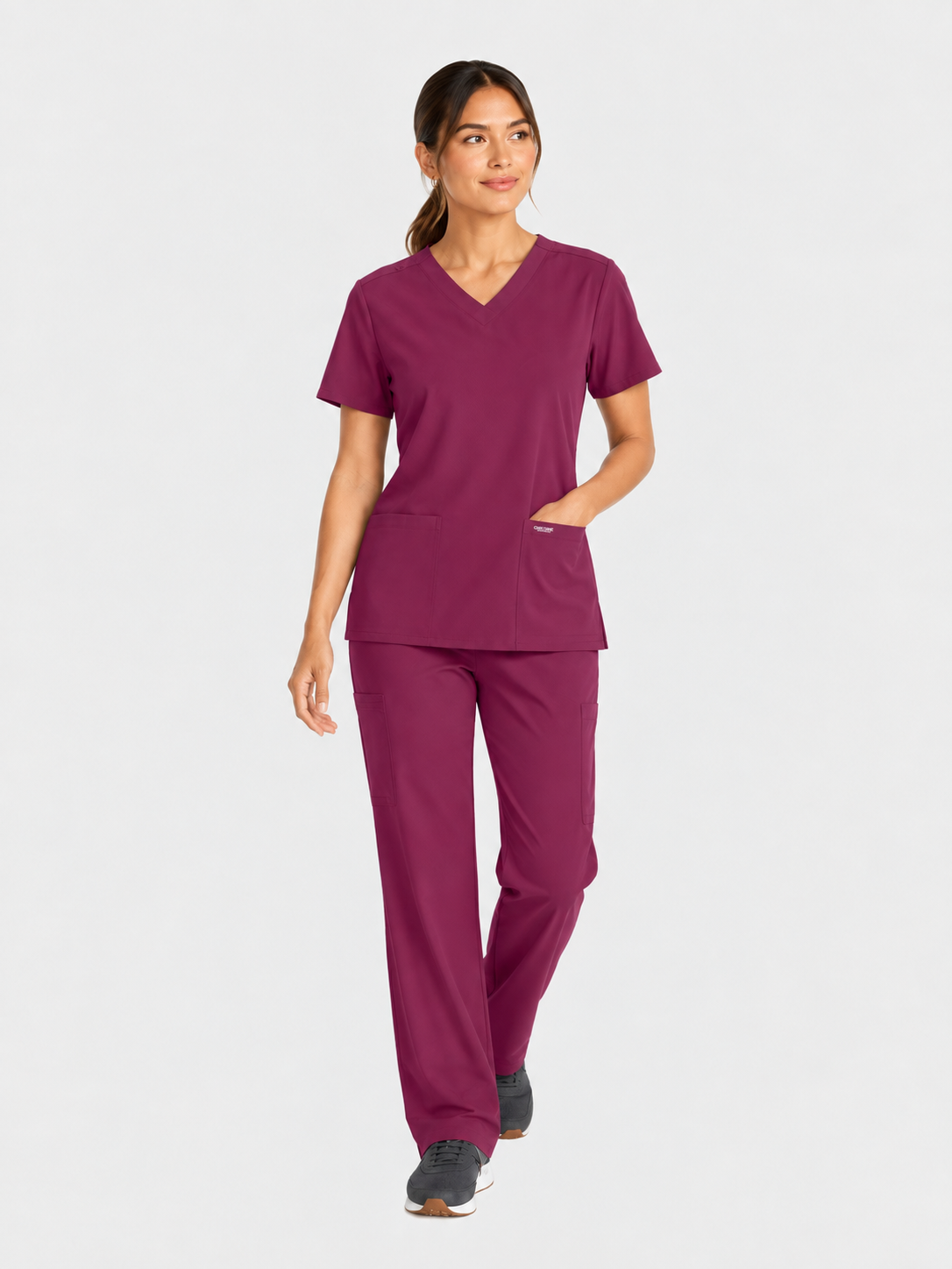 V-Neck Top | Straight Leg Pant 5 Pocket Unisex Scrub Set#Color_Wine