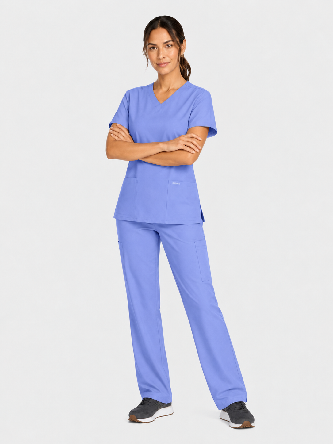V-Neck Top | Straight Leg Pant 5 Pocket Unisex Scrub Set#Color_Ceil Blue