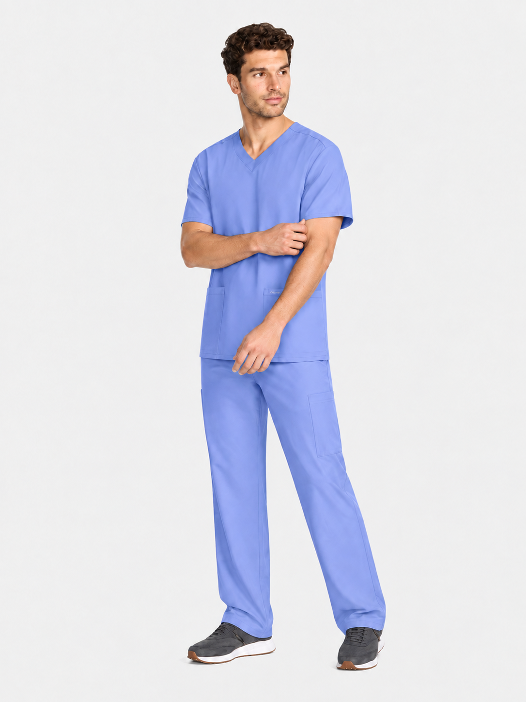 V-Neck Top | Straight Leg Pant 5 Pocket Unisex Scrub Set#Color_Ceil Blue
