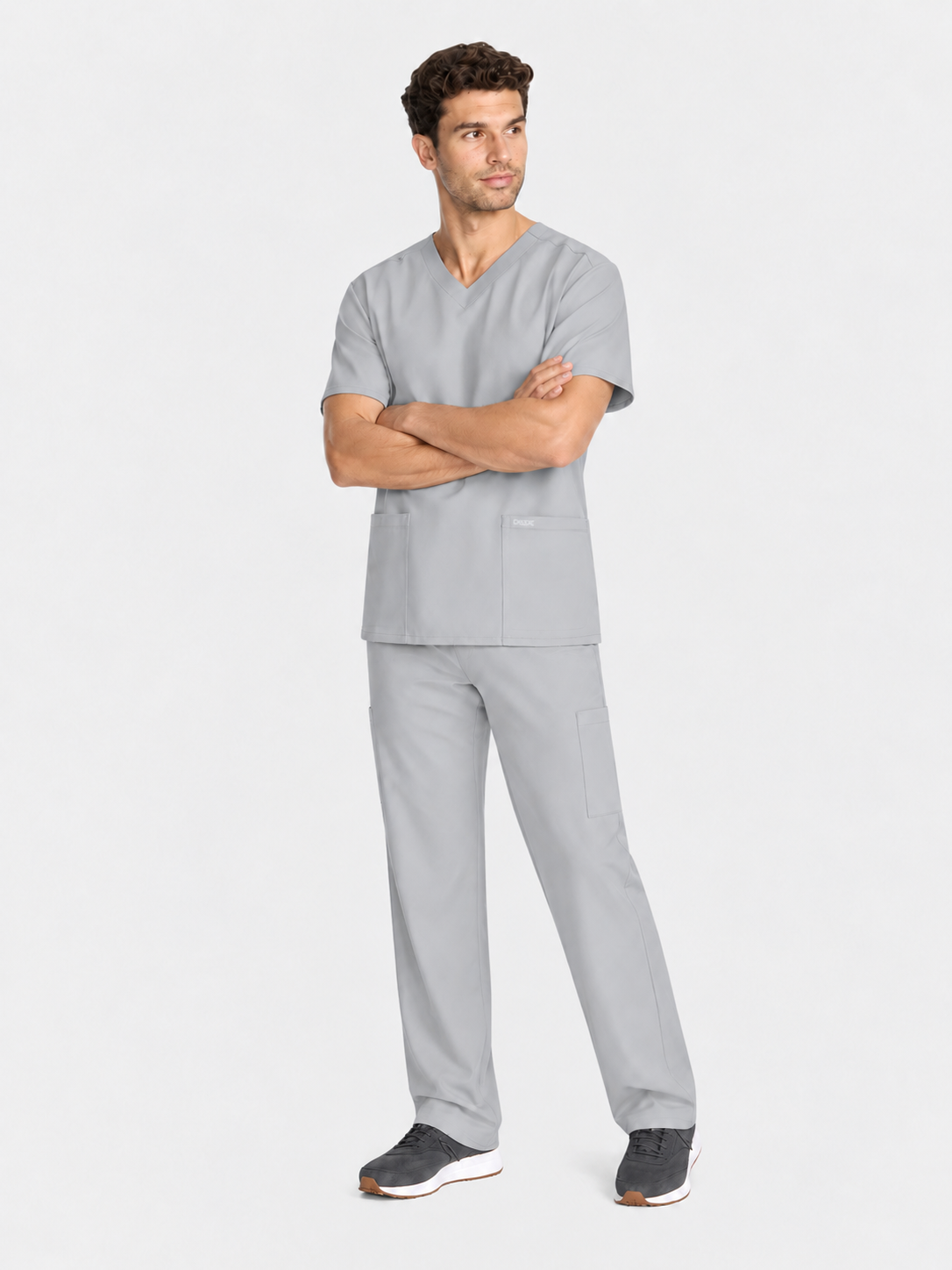 V-Neck Top | Straight Leg Pant 5 Pocket Unisex Scrub Set#Color_Grey