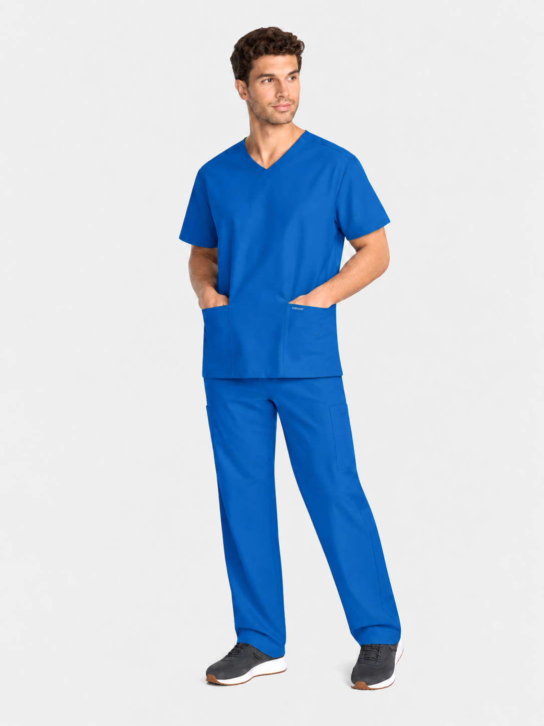 V-Neck Top | Straight Leg Pant 5 Pocket Unisex Scrub Set#Color_Royal Blue