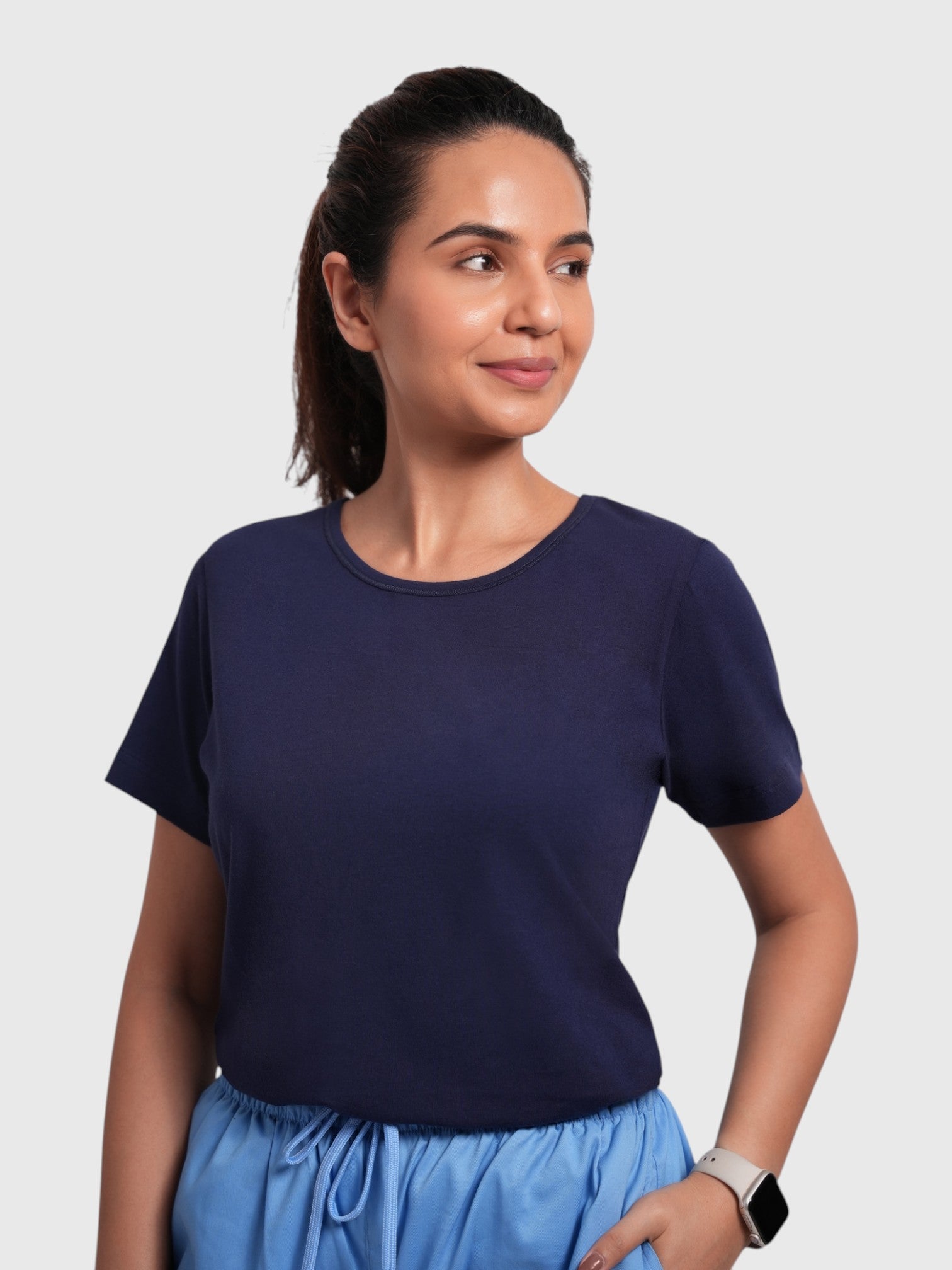 CloudFresh Women Half Sleeve Underscrub#Color_Navy Blue