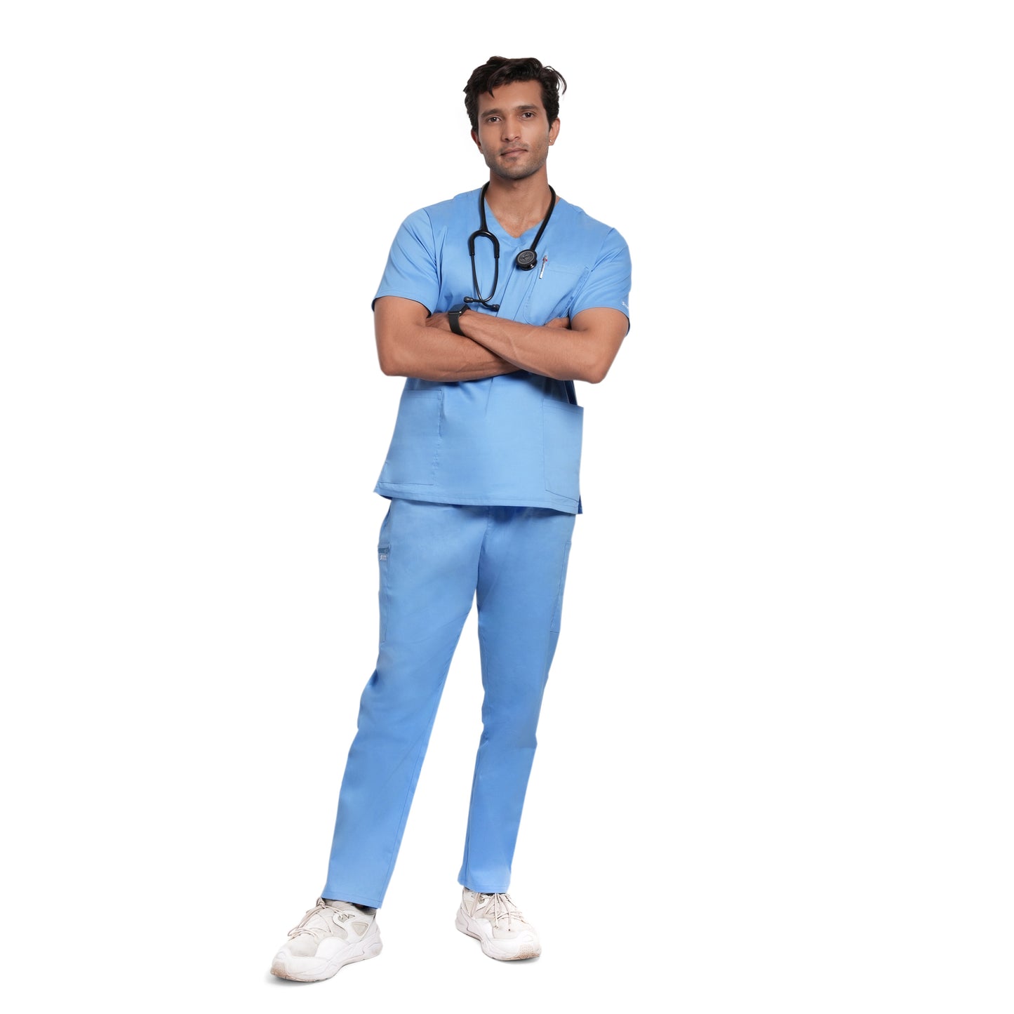 Scrubstory LivFresh Mens Scrub Top, Audere Classic Fit-Ceil Blue