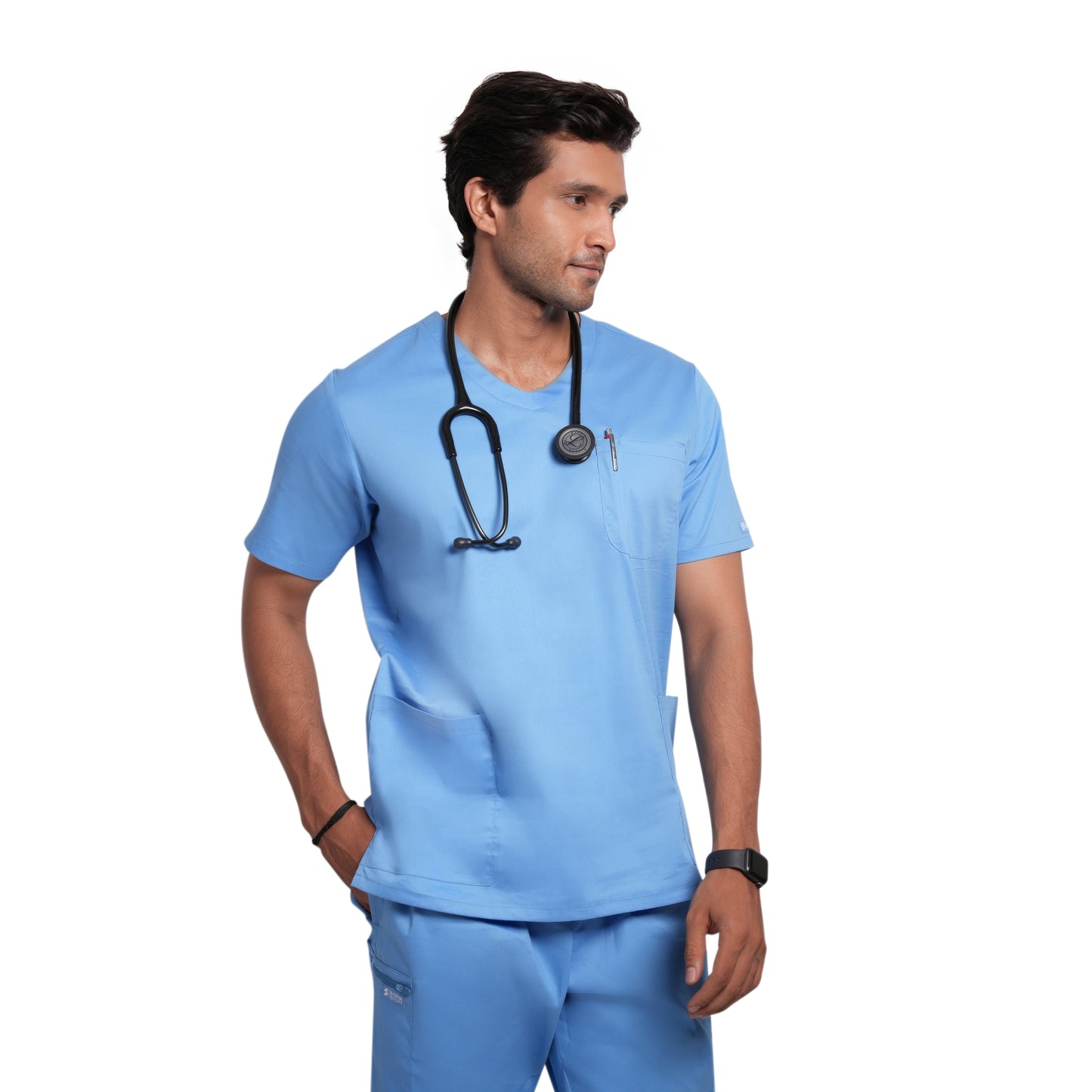 Scrubstory LivFresh Mens Scrub Top, Audere Classic Fit-Ceil Blue