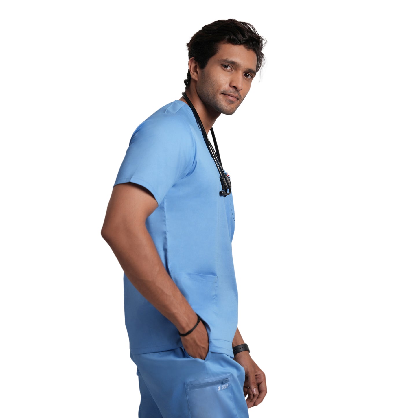 Scrubstory LivFresh Mens Scrub Top, Audere Classic Fit-Ceil Blue