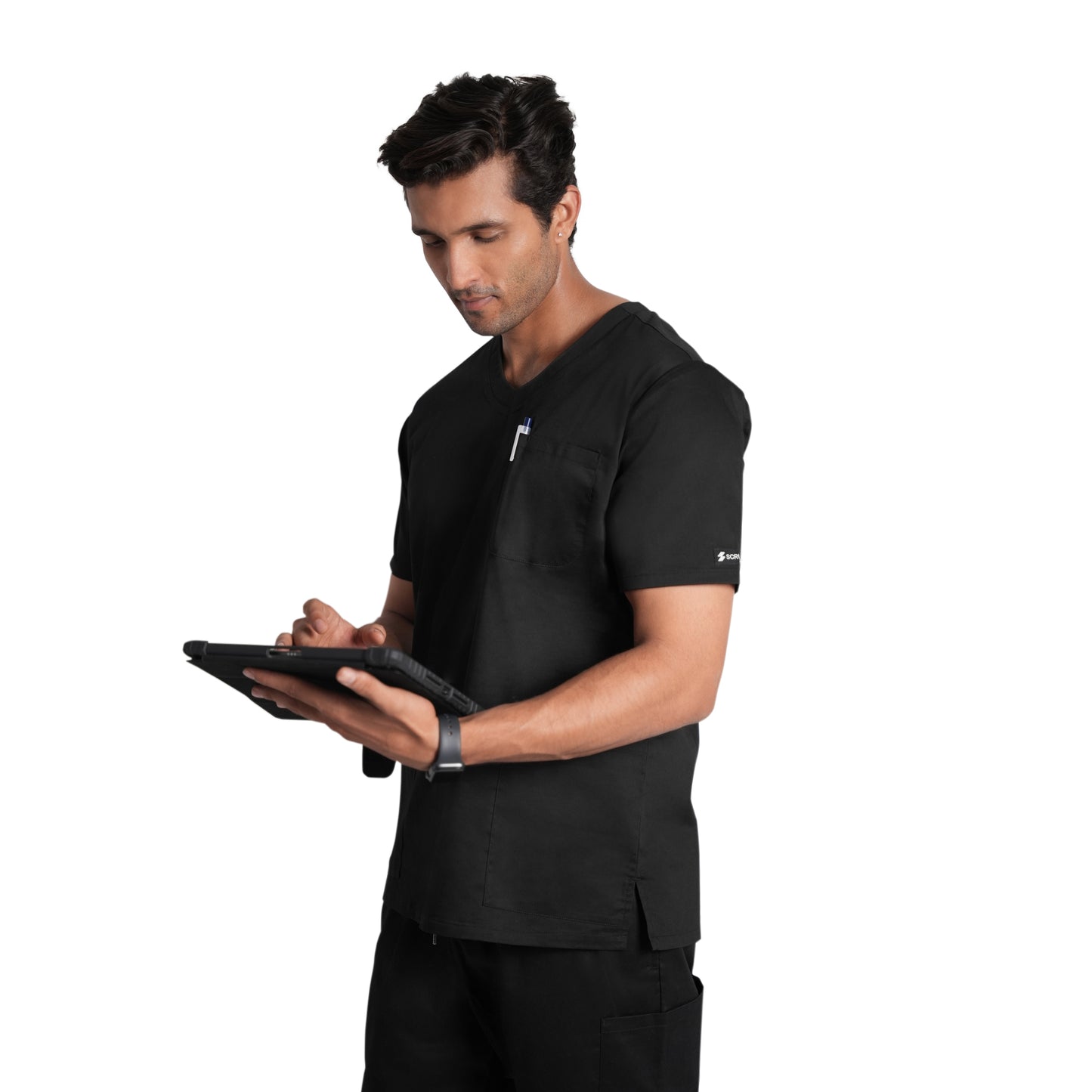 Scrubstory LivFresh Mens Scrub Top, Audere Classic Fit-Black