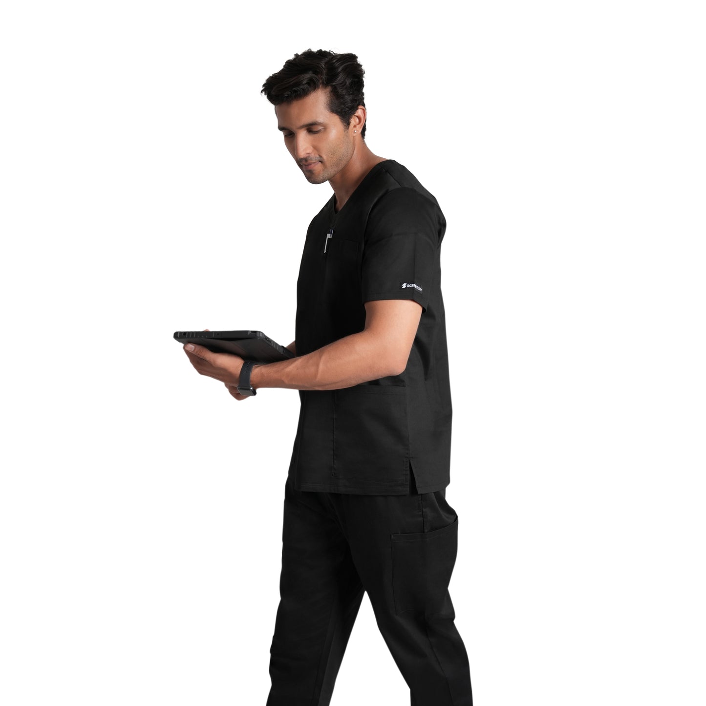 Scrubstory LivFresh Mens Scrub Top, Audere Classic Fit-Black