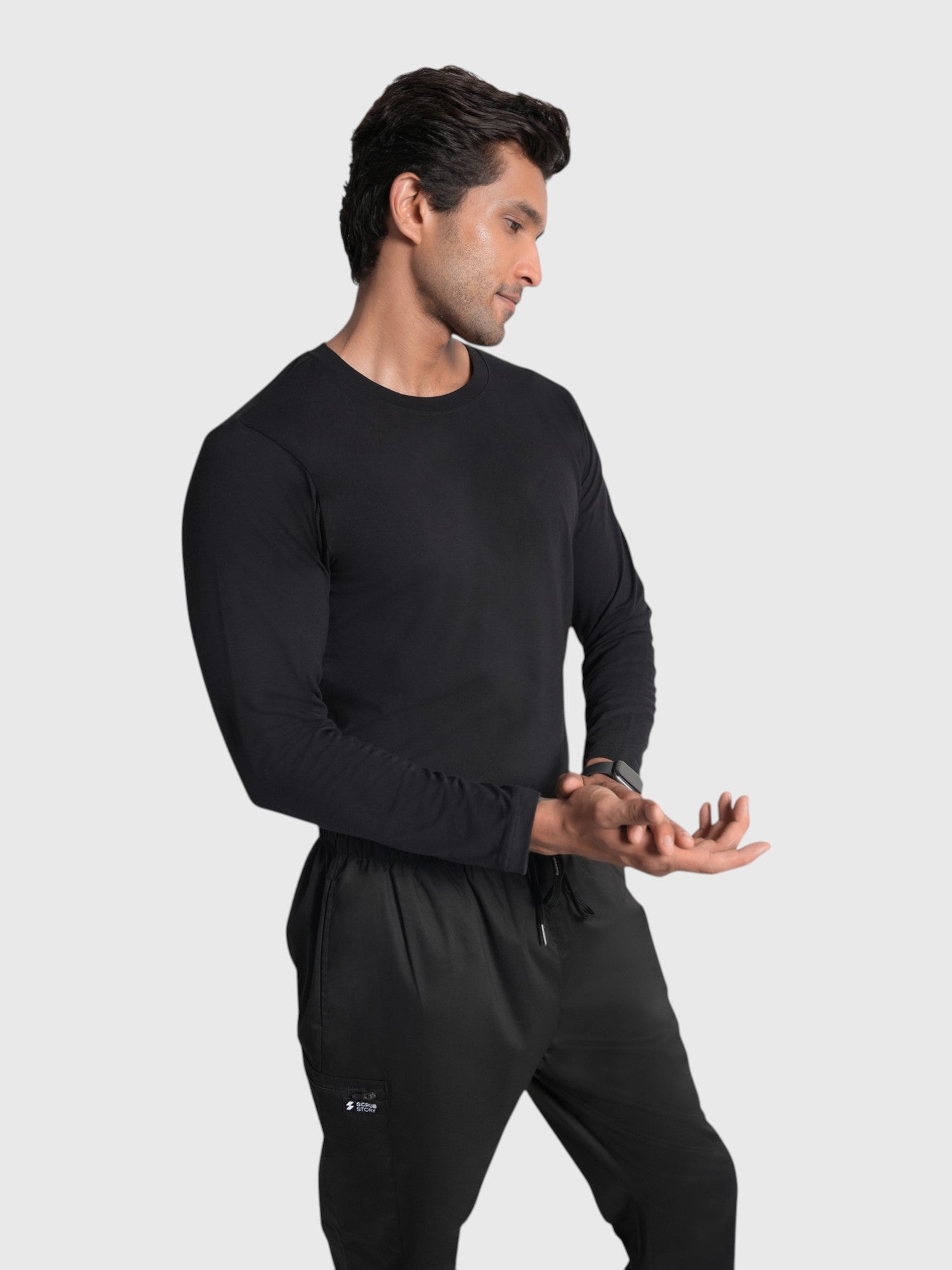 CloudFresh Men Full Sleeve Underscrub#Color_Black