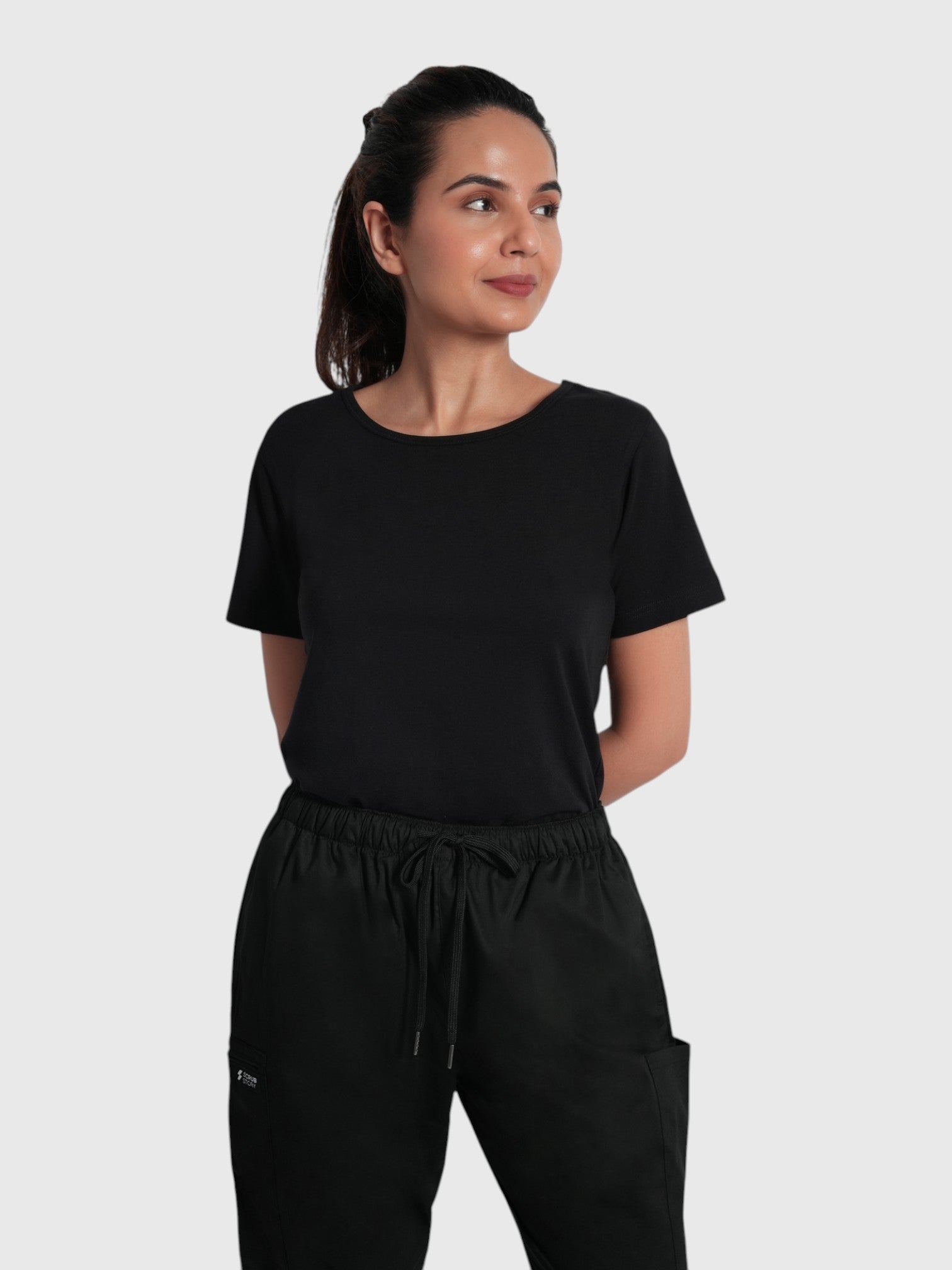 CloudFresh Women Half Sleeve Underscrub#Color_Black