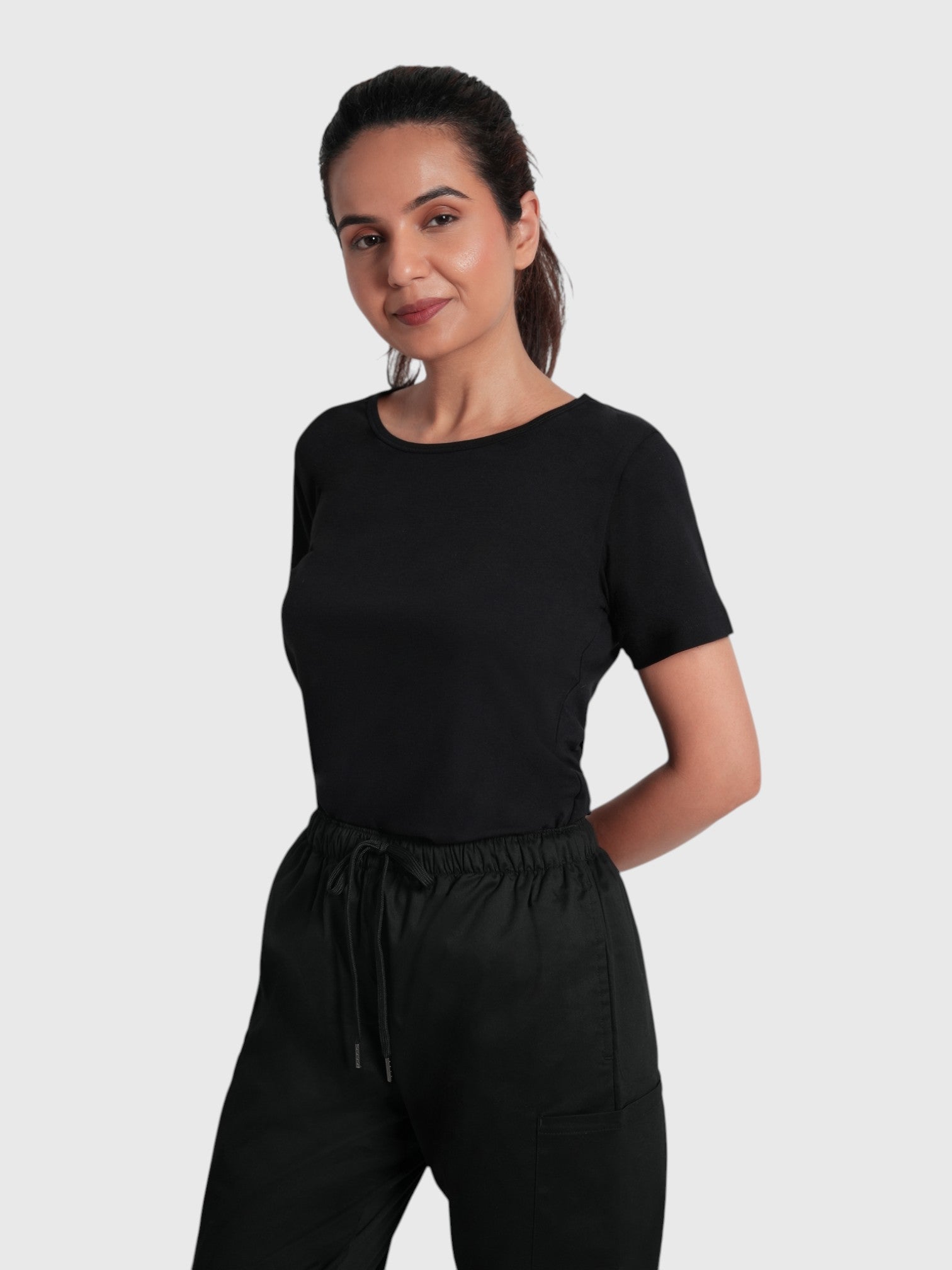 CloudFresh Women Half Sleeve Underscrub#Color_Black