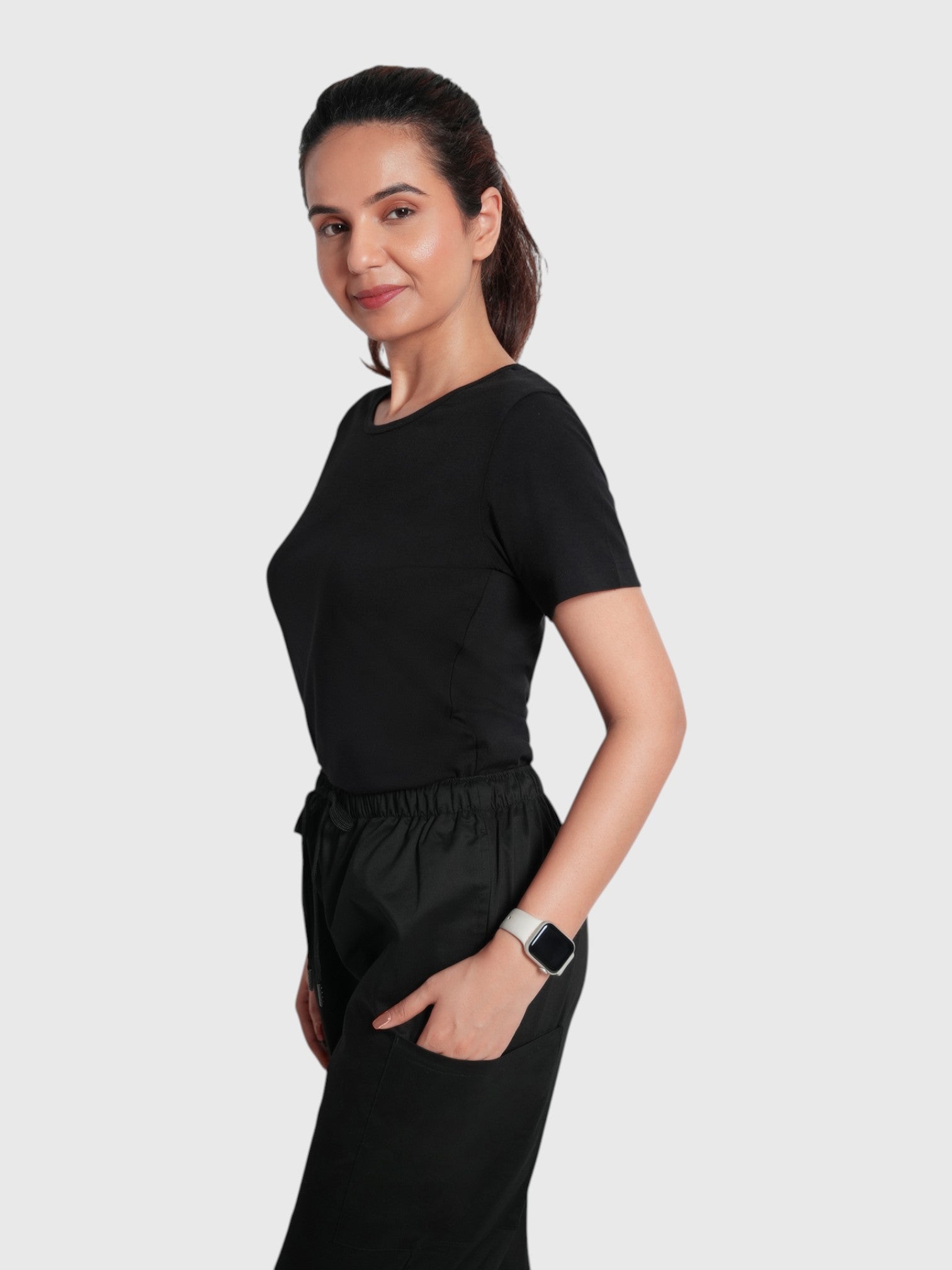 CloudFresh Women Half Sleeve Underscrub#Color_Black