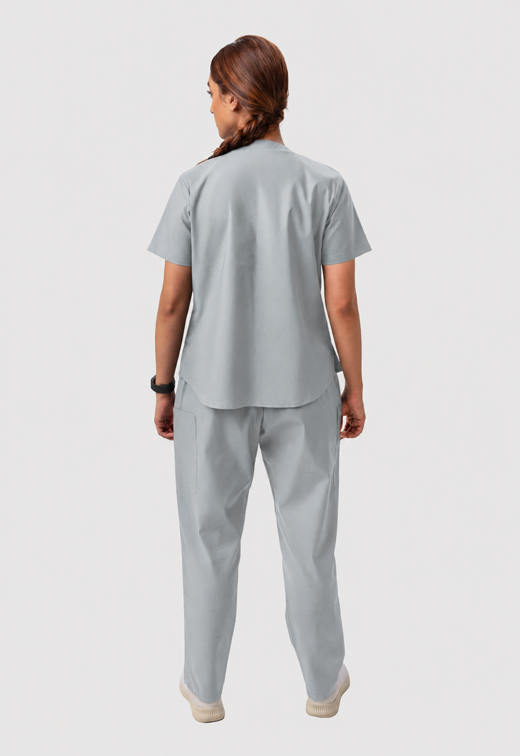 Modern V-Neck Top | Straight Pant 6 Pocket Women's Cotton ScrubSet#Color_Slate Grey