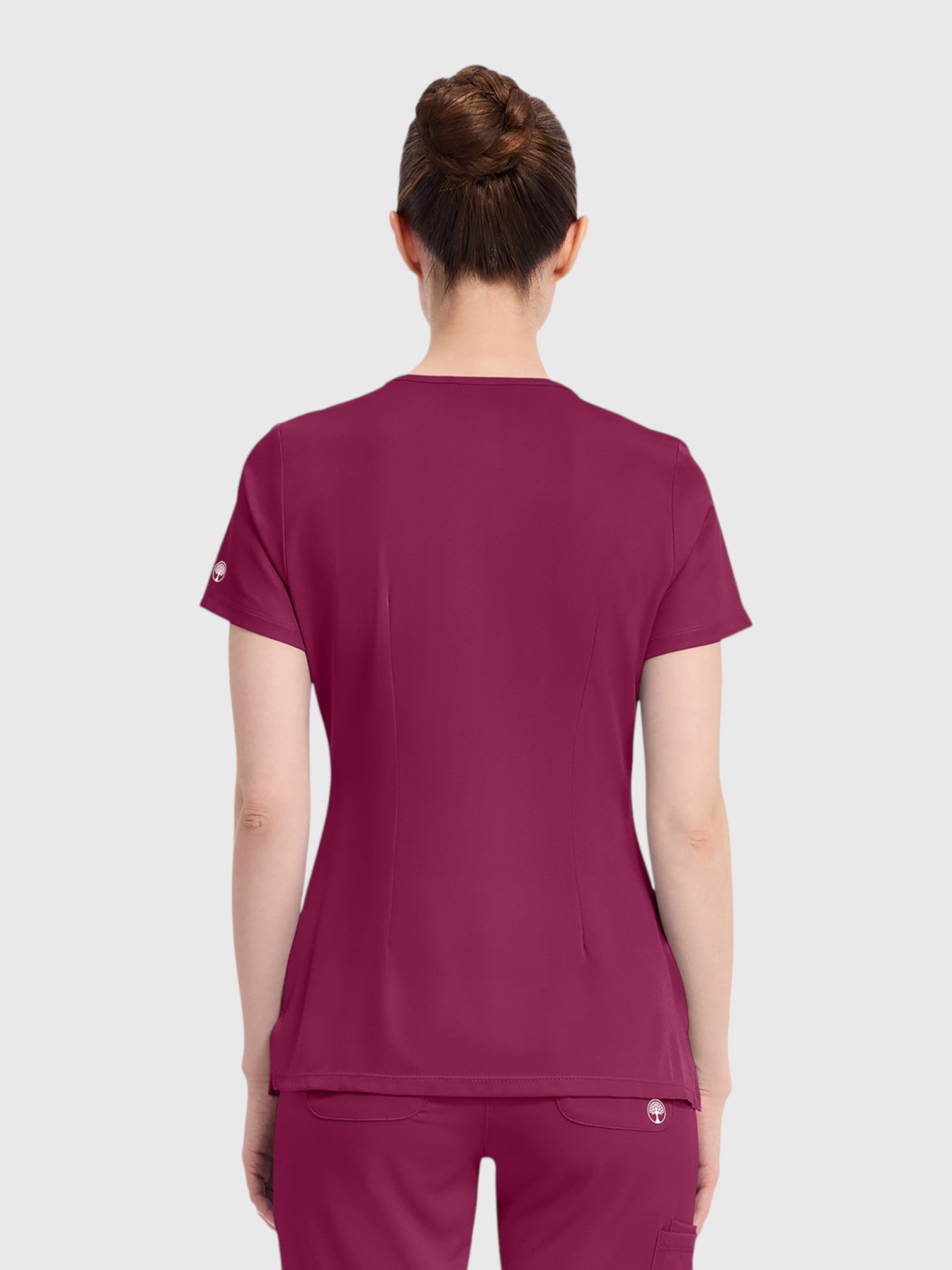 V-Neck Top | Cargo Pant 10 Pocket Women's Scrub Set#Color_Wine