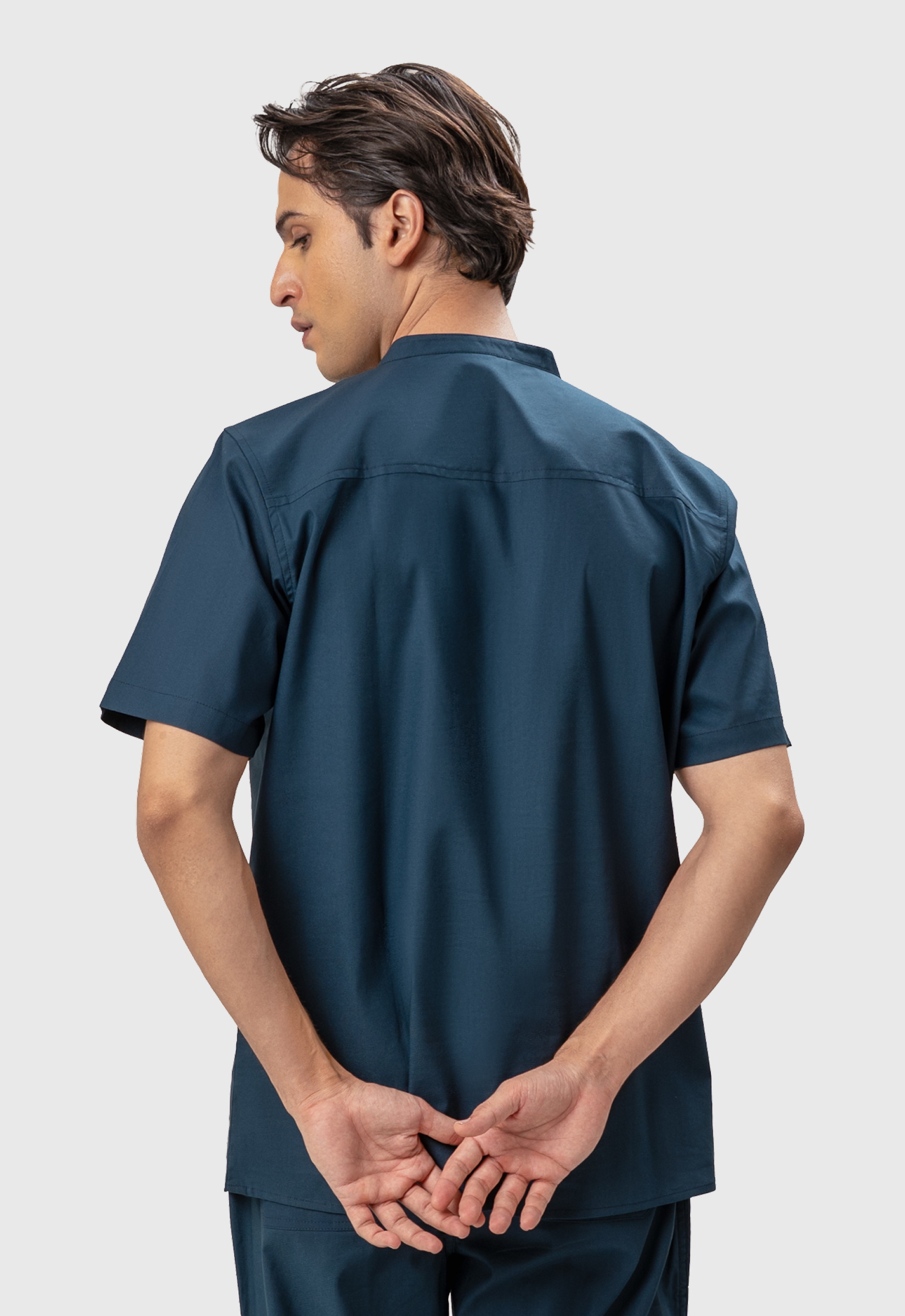 Mandarin Collar 3 Pocket Men's Cotton Scrub Top#Color_AirBlue