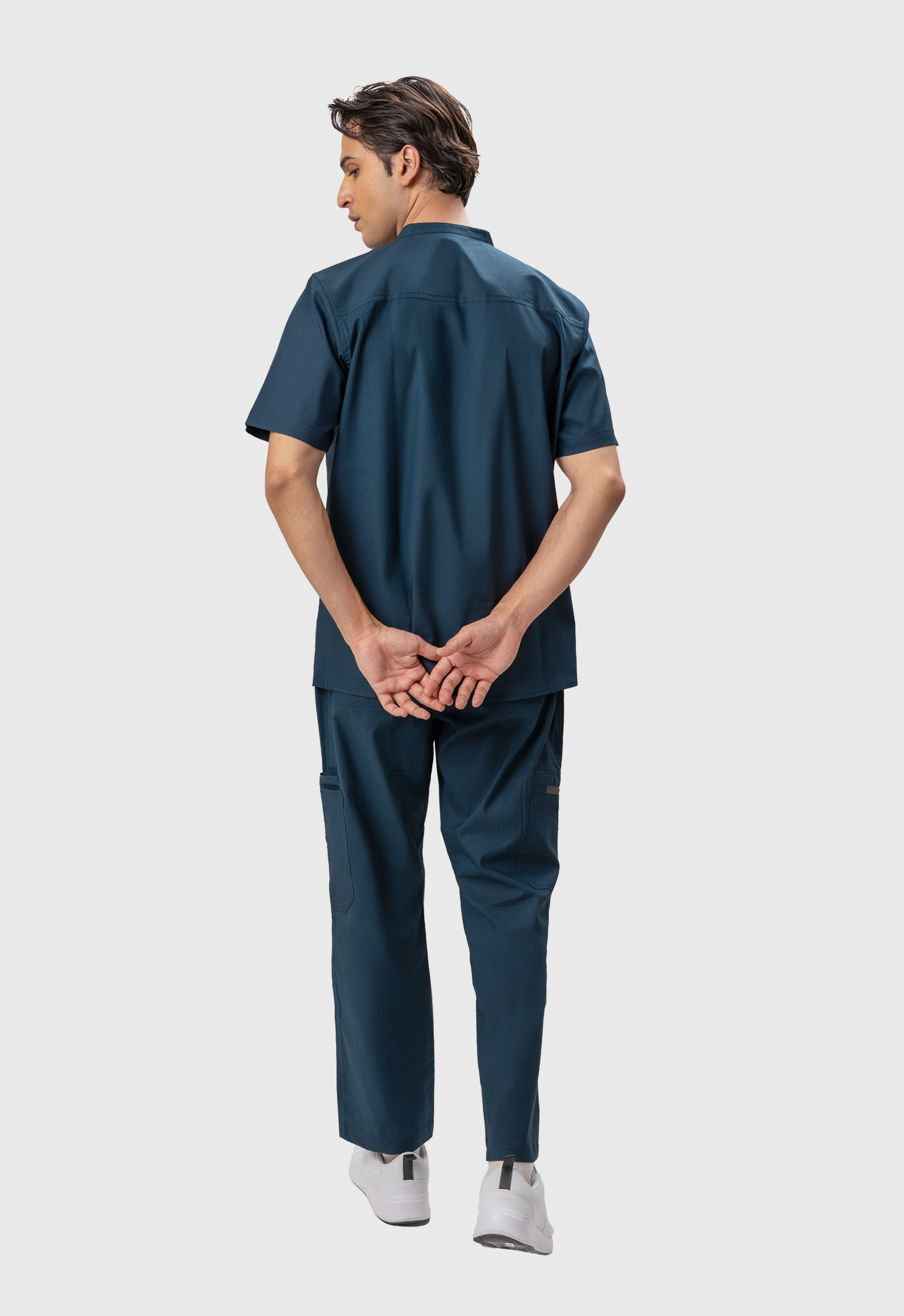 Mandarin Collar Top| Cargo Pant 9 Pocket Men's Cotton ScrubSet#Color_Air Blue