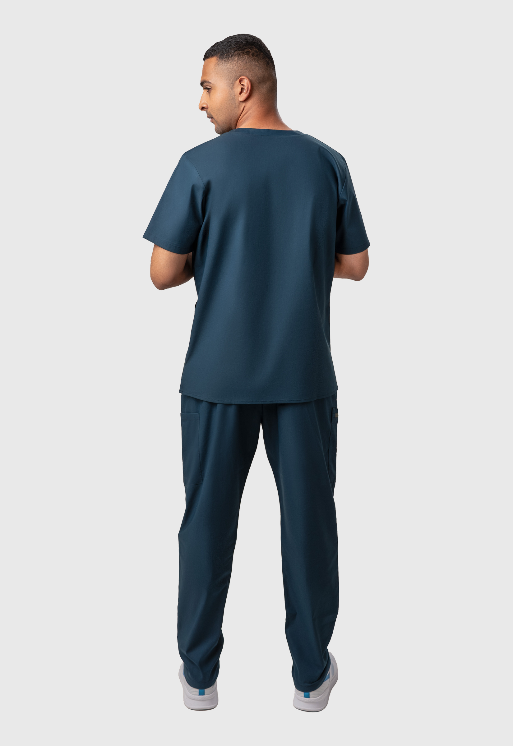 Modern V-Neck Top | Straight Pant 7 Pocket Men's Cotton ScrubSet#Color_Air Blue