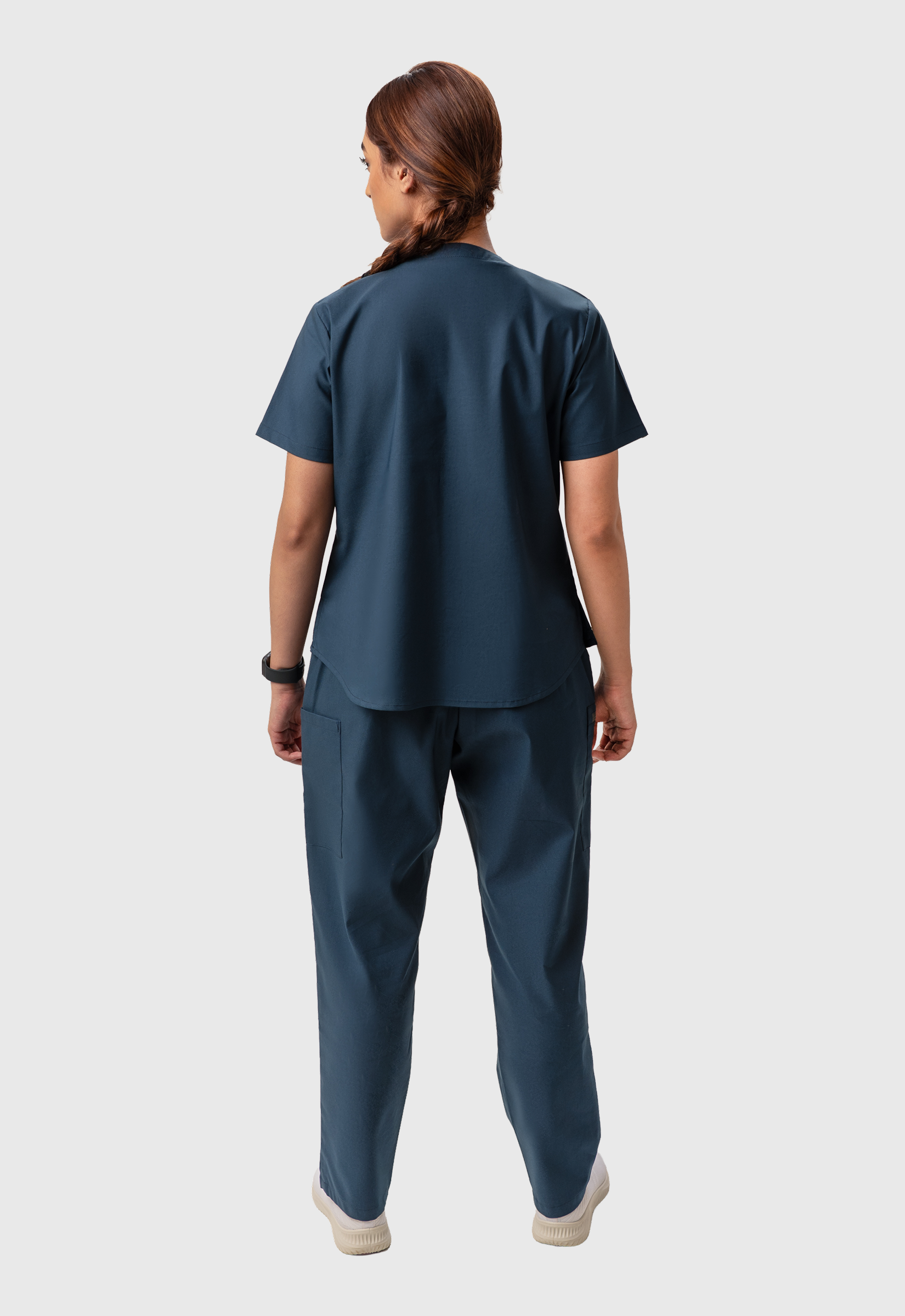 Modern V-Neck Top | Straight Pant 6 Pocket Women's Cotton ScrubSet#Color_Air Blue