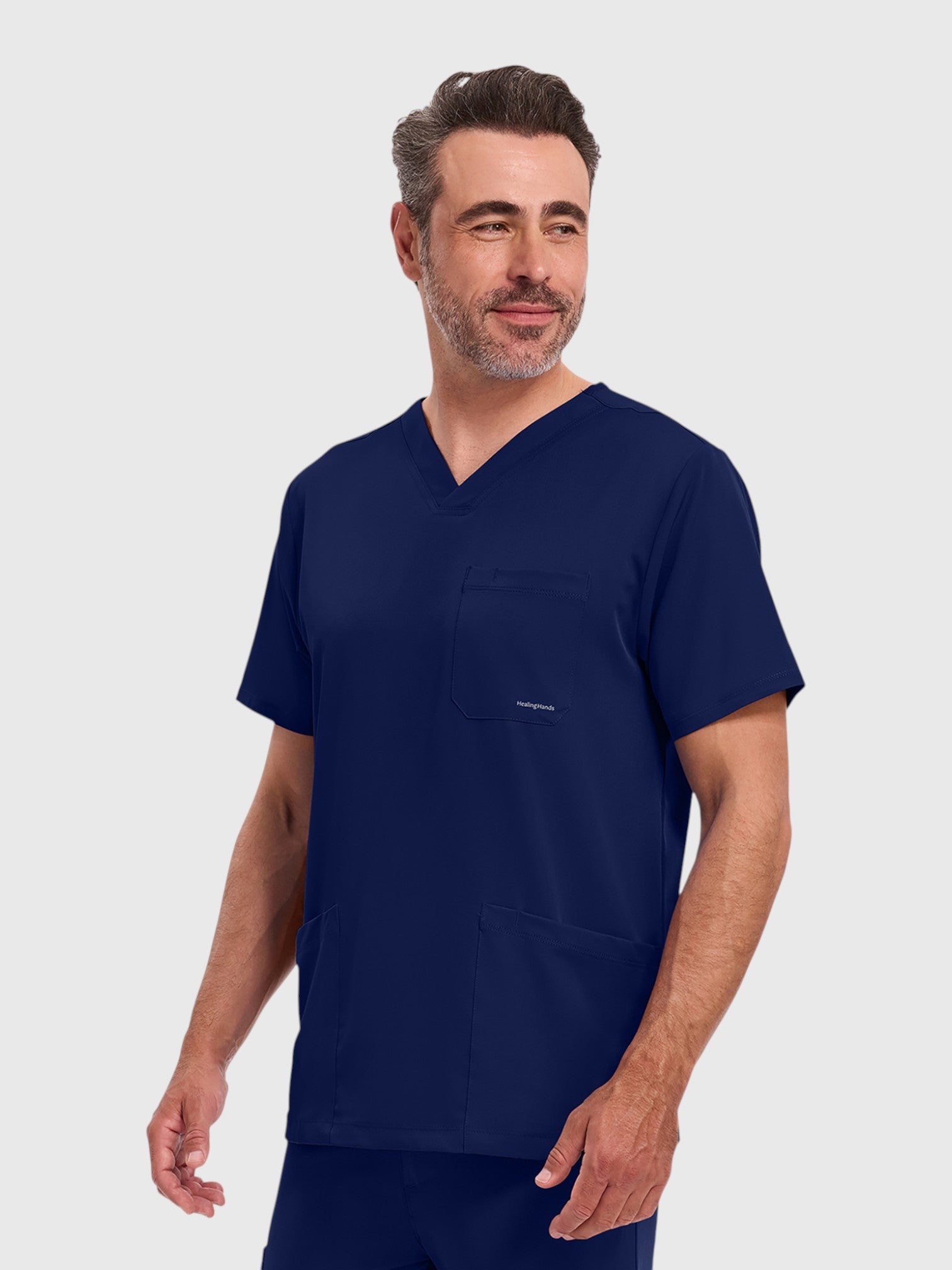 V-Neck Top | Cargo Pant 10 Pocket Men's Scrub Set#Color_Navy Blue