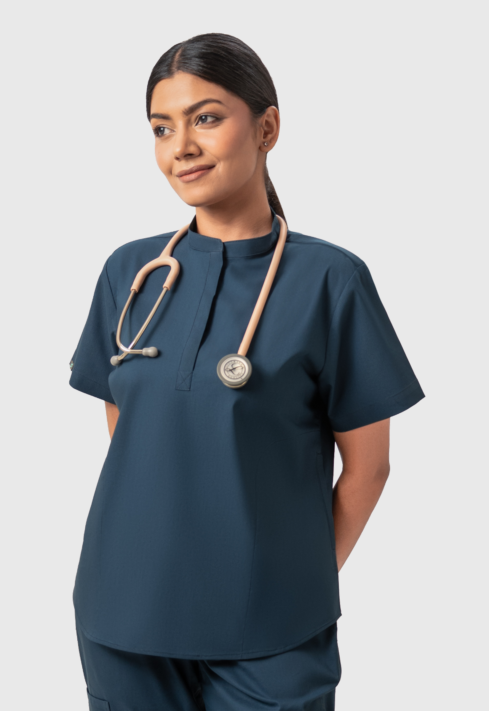 Mandarin Collar 2 Pocket Women's Cotton Scrub Top#Color_Air Blue