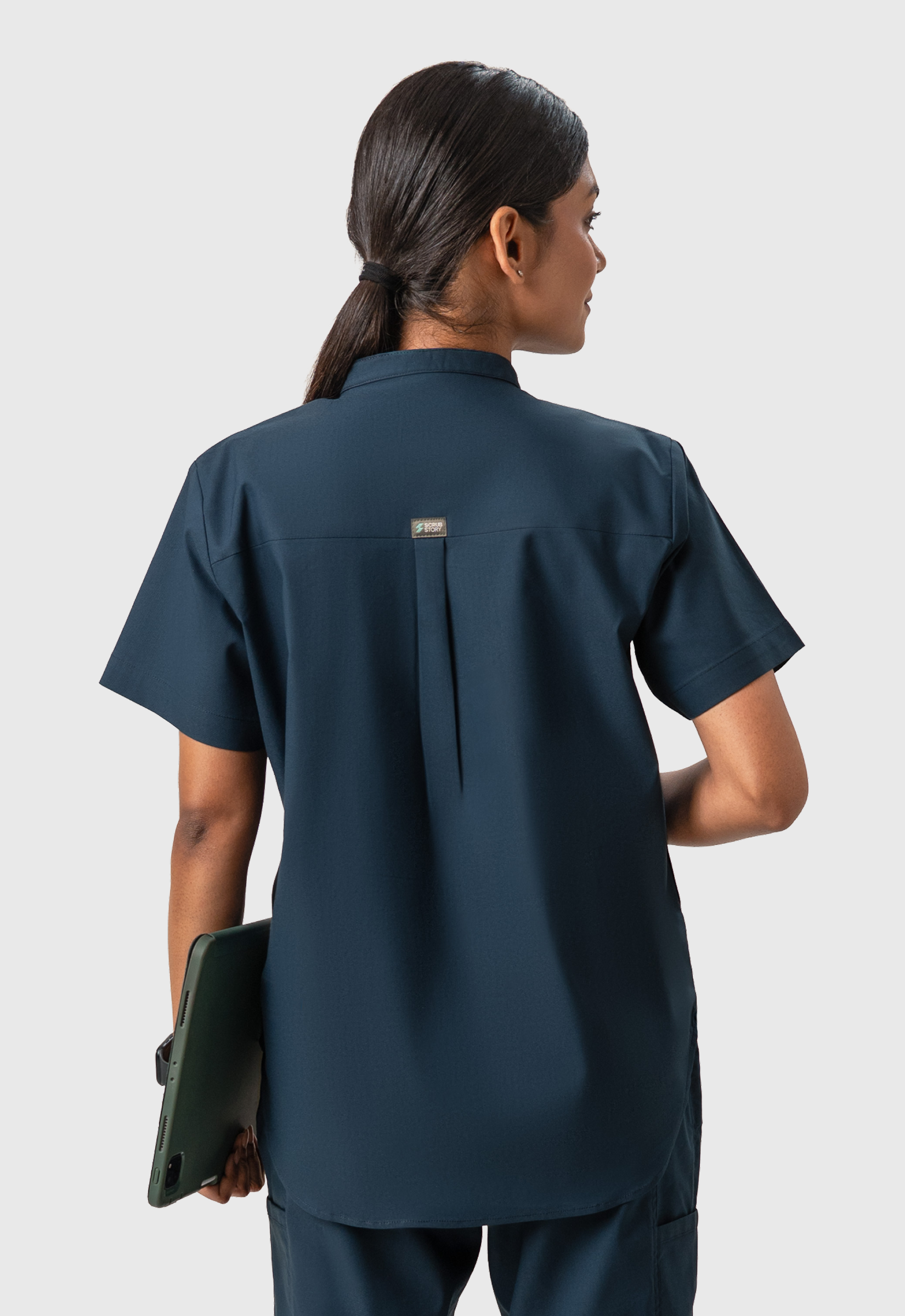 Mandarin Collar 2 Pocket Women's Cotton Scrub Top#Color_Air Blue
