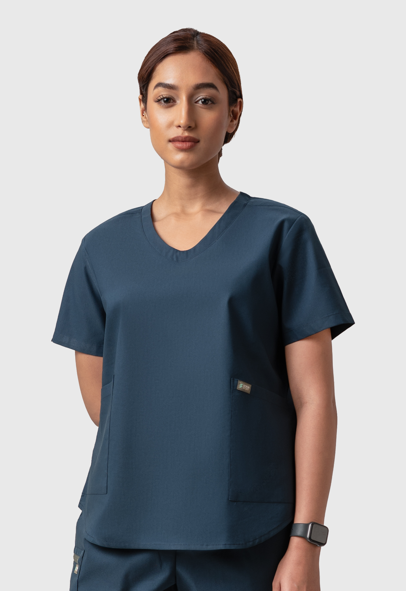 Modern V-Neck 2 Pocket Women's Cotton Scrub Top#Color_Air Blue