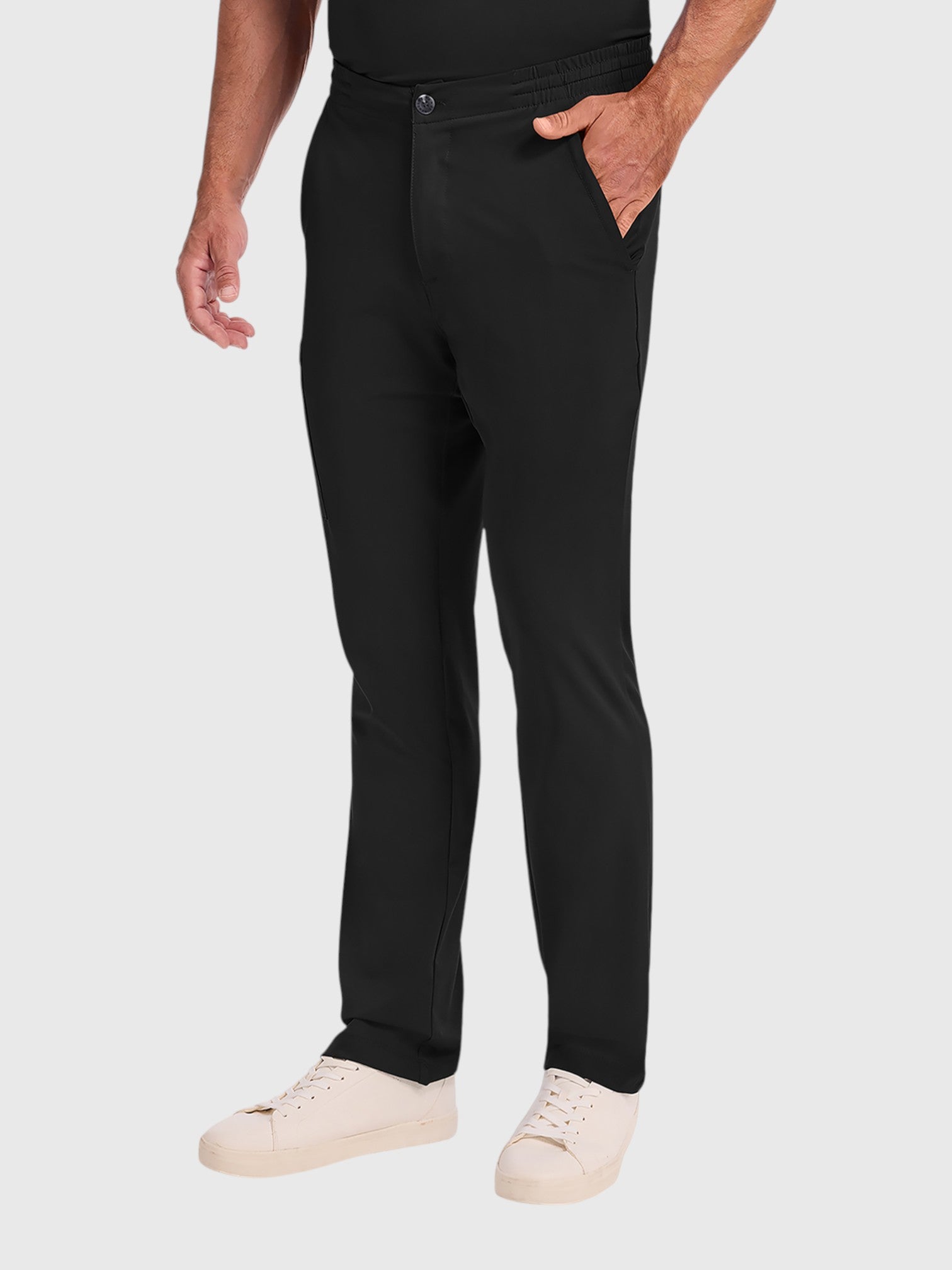 V-Neck Top | Cargo Pant 10 Pocket Men's Scrub Set#Color_Black