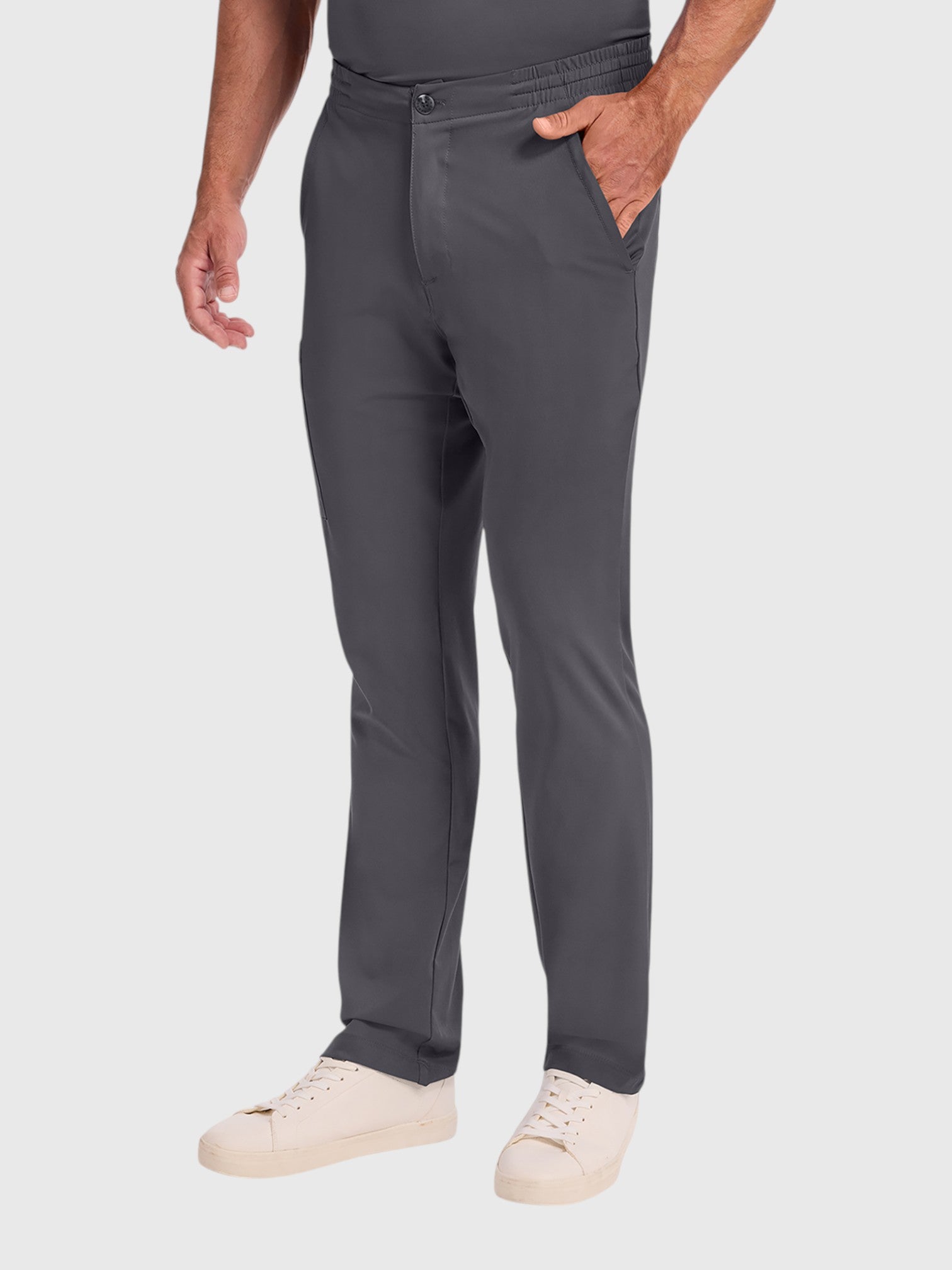 V-Neck Top | Cargo Pant 10 Pocket Men's Scrub Set#Color_Pewter